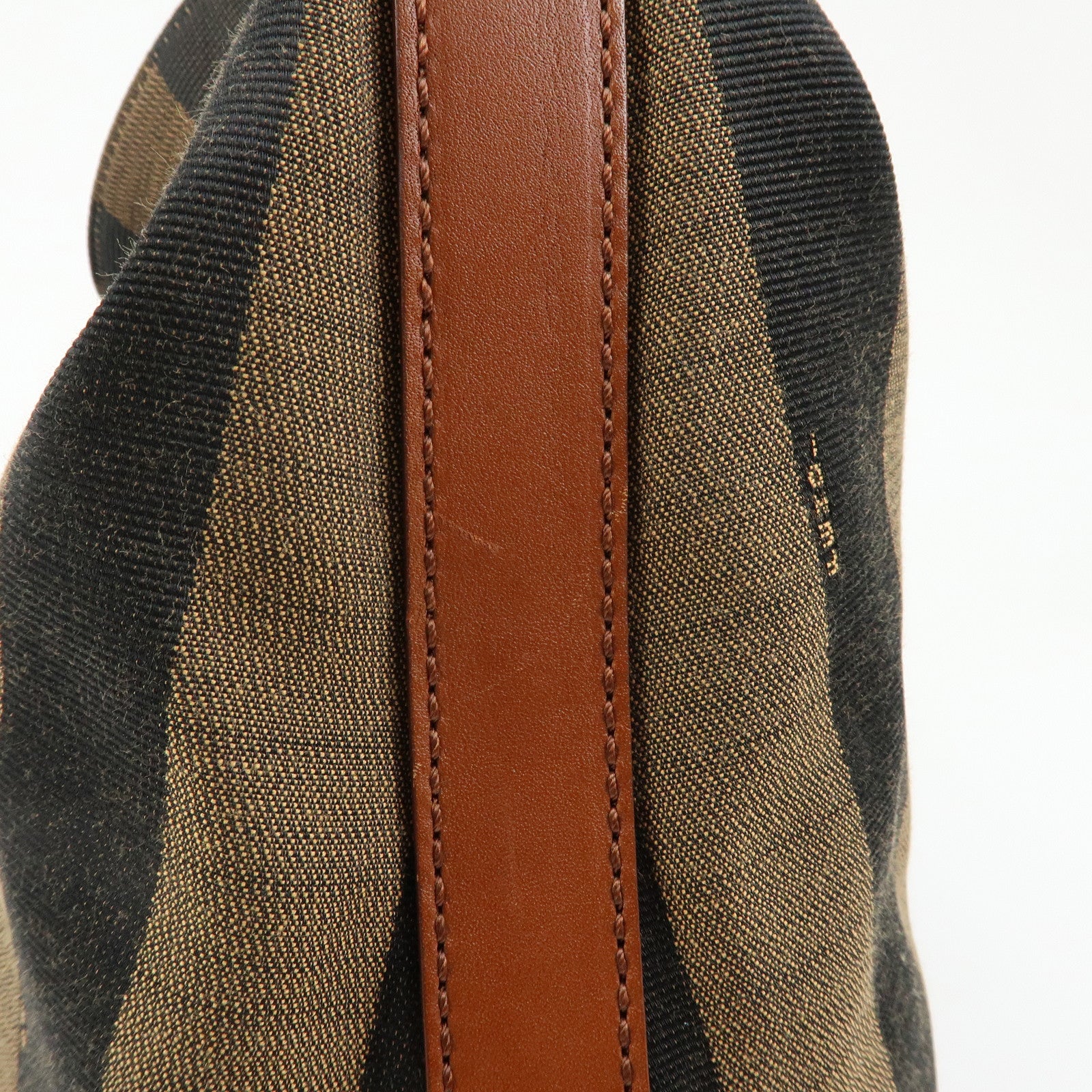 FENDI Pequin Canvas Leather Shoulder Bag Brown Black 8BR653
