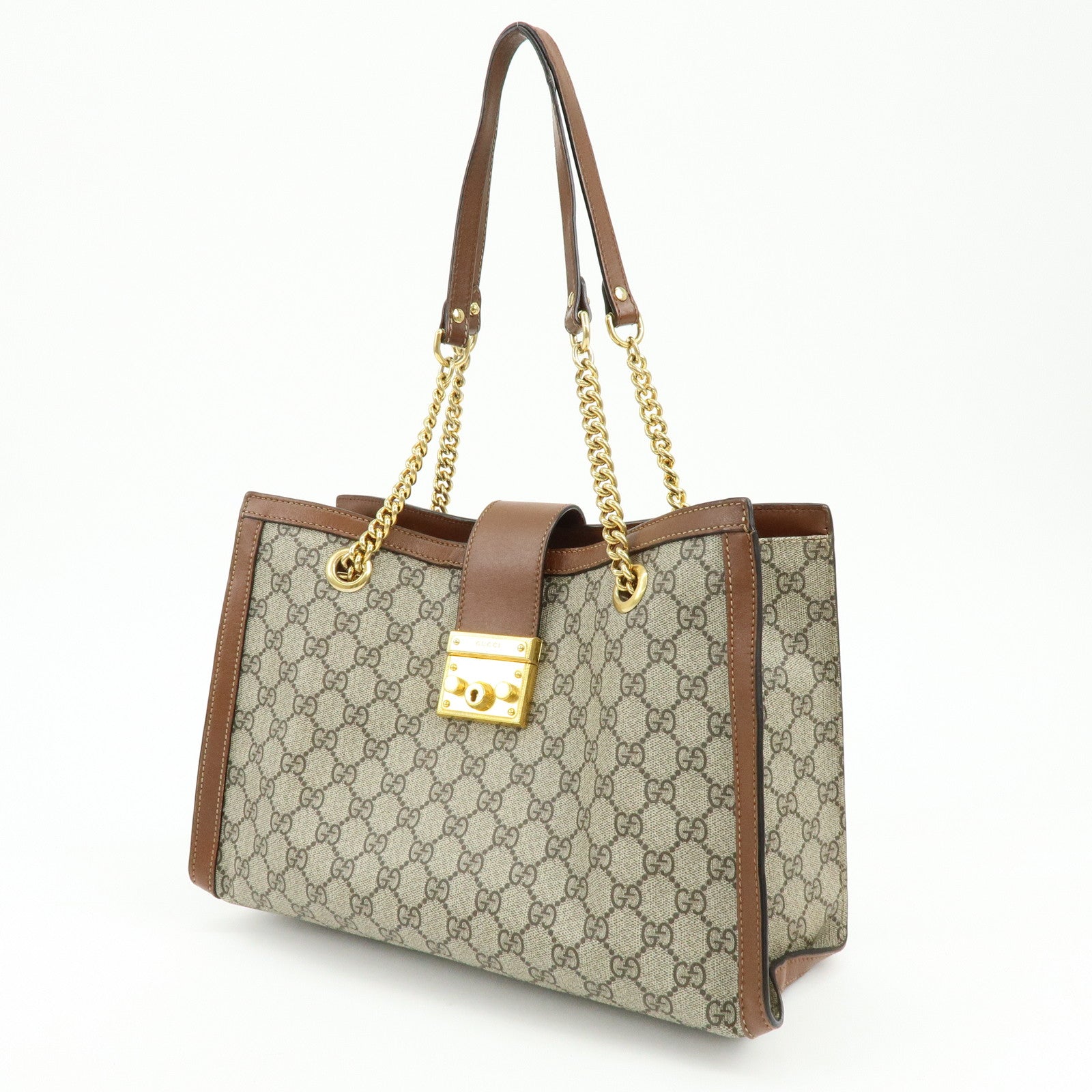 GUCCI GG Supreme PVC Leather Chain Shoulder Bag Beige Brown 479197