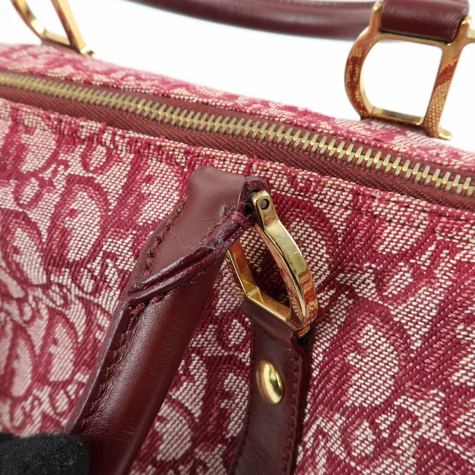 Christian Dior Trotter Jacquard Leather Boston Bag Burgundy