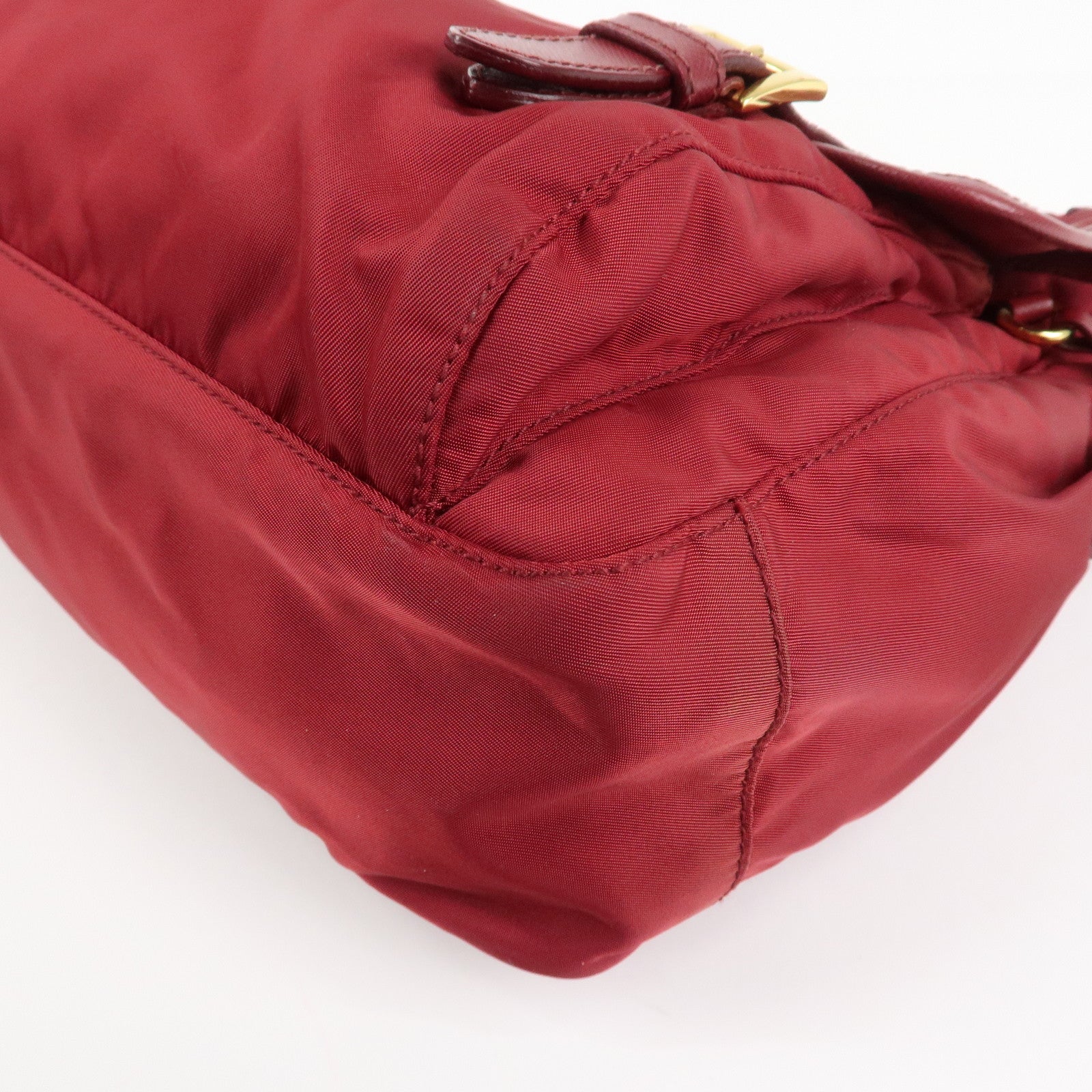 PRADA Logo Nylon Leather Shoulder Bag Crossbody Bag Bordeaux BT0692 Used