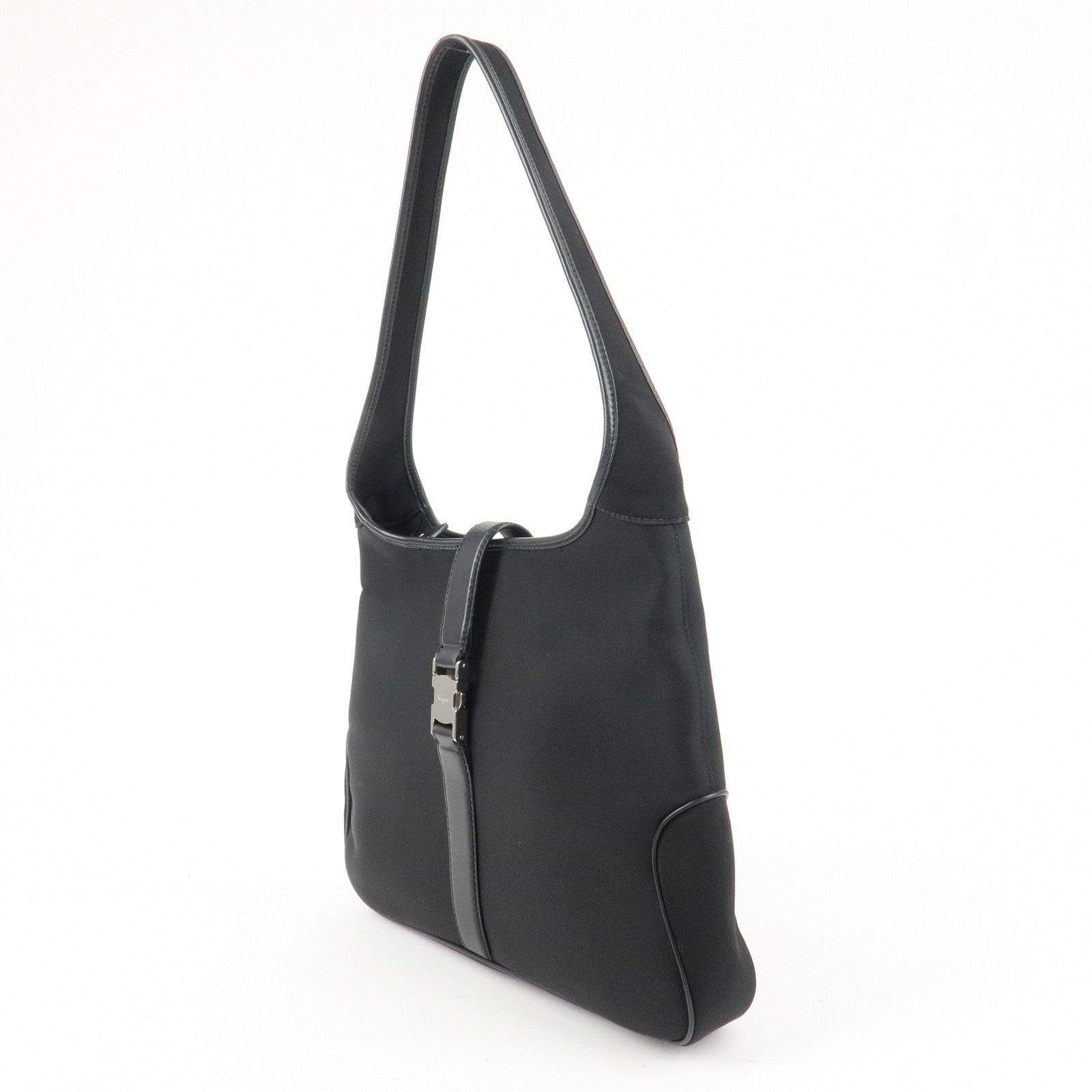 Ferragamo Nylon  Canvas One Shoulder Bag Black Silver Hardware Used