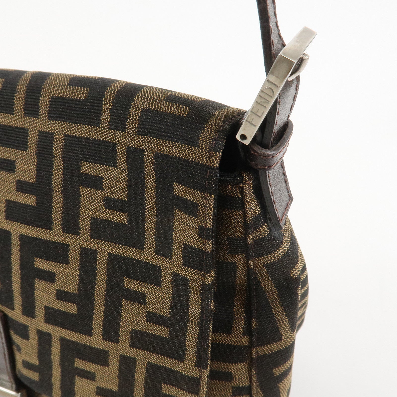 FENDI Zucca Mamma Baguette Canvas Shoulder Bag Brown Black 26325