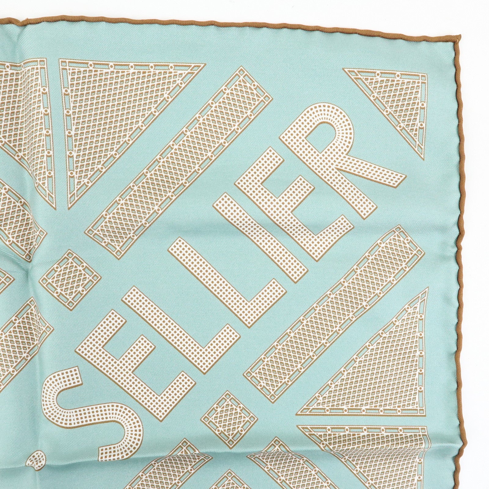 HERMES Carre 42 Silk 100% Scarf Hermes Sellier Light Blue