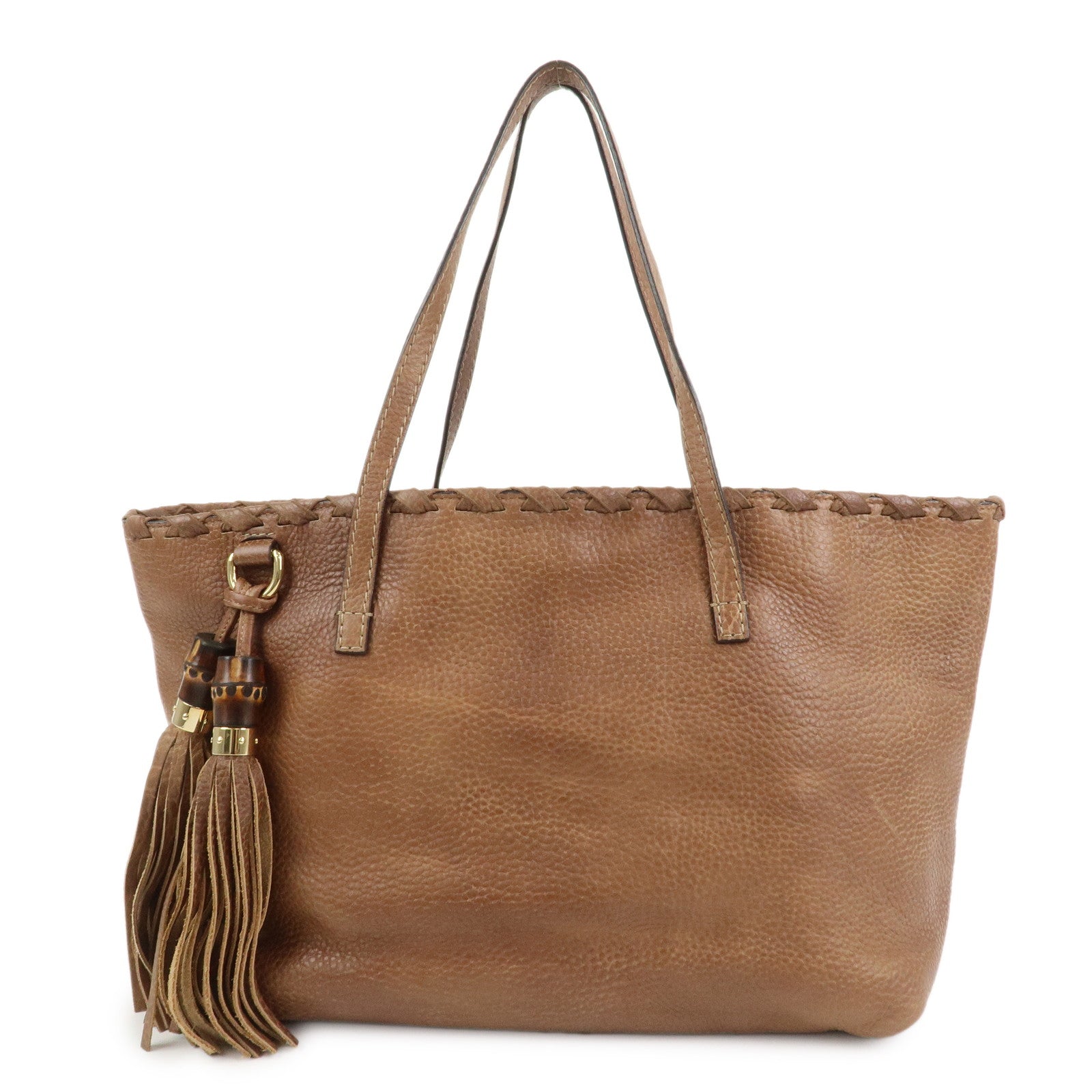 GUCCI Bamboo Fringe Leather Tote Bag Shoulder Bag Brown 218780