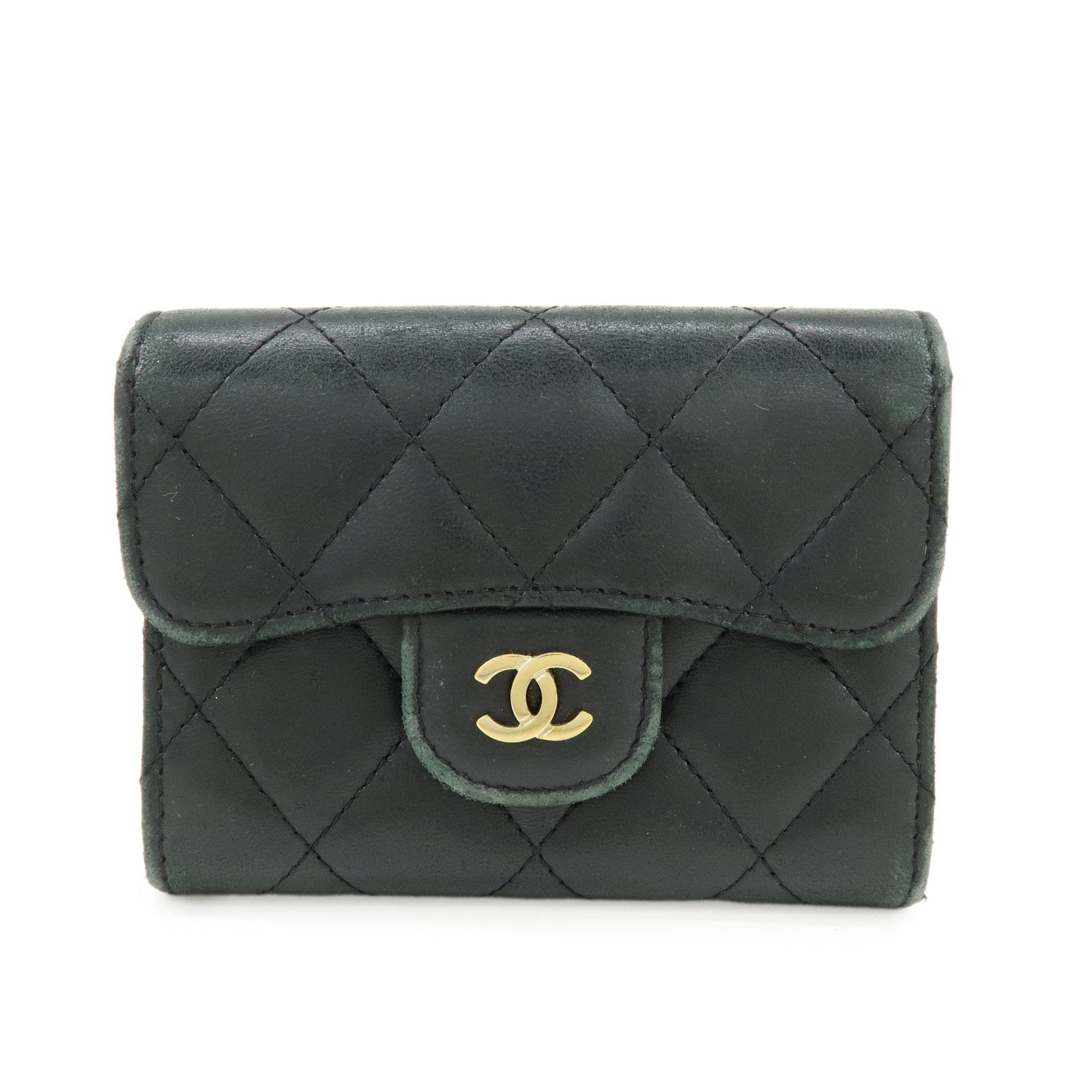 CHANEL COCO Mark Lambskin Matelasse Compact Wallet Black