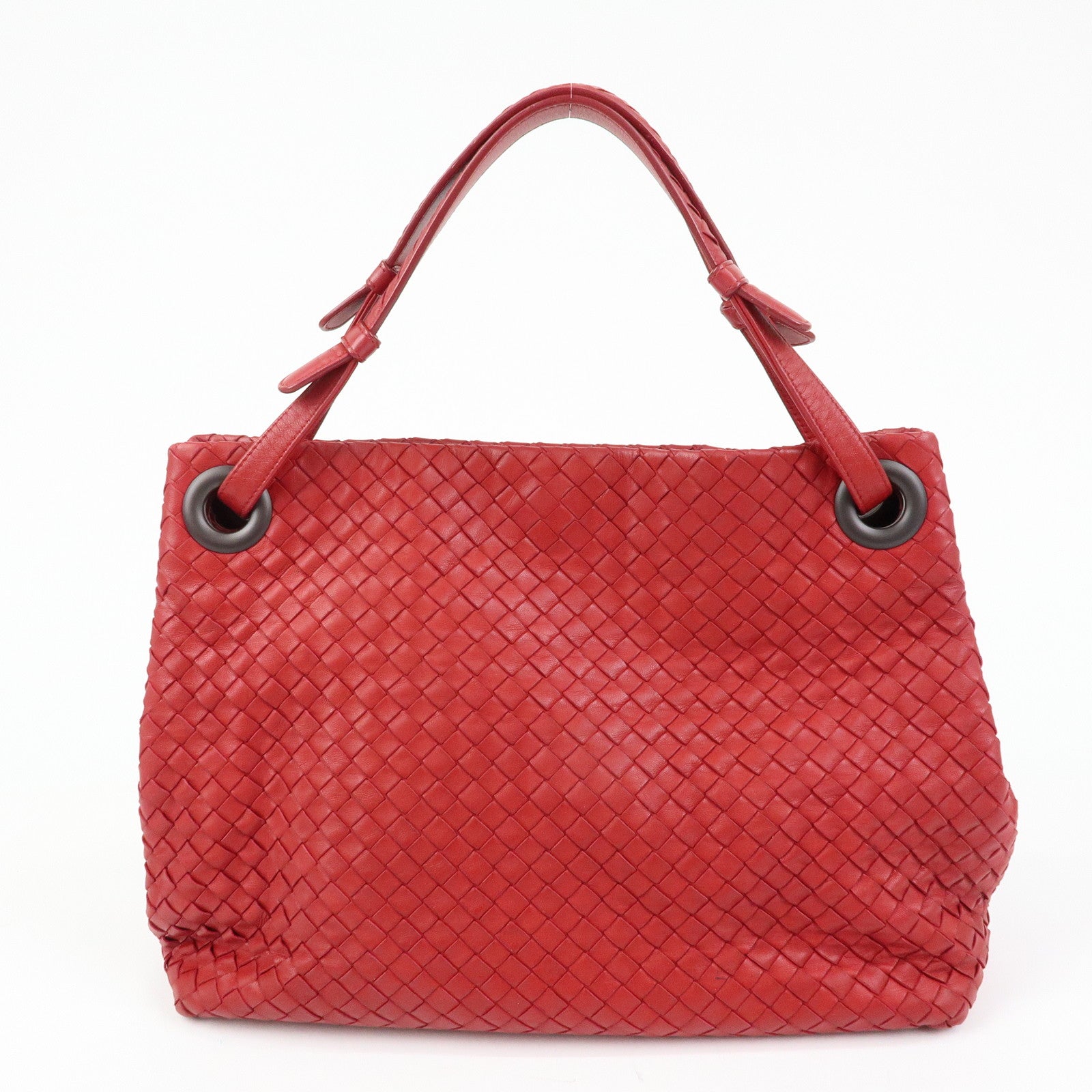 BOTTEGA VENETA Intrecciato Leather Shoulder Bag Hand Bag Red