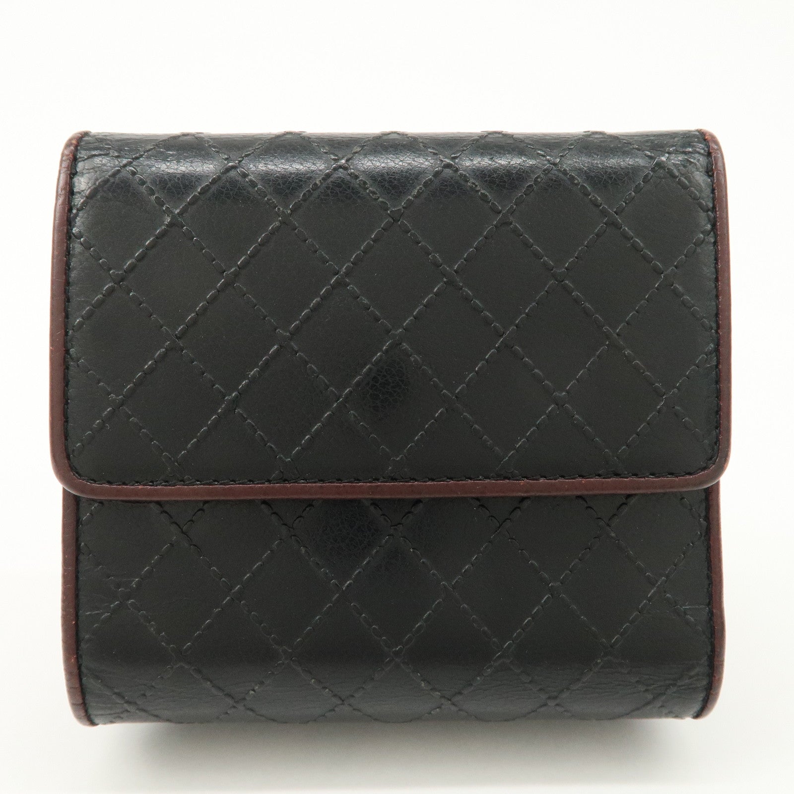 CHANEL Bicolore W Hook Leather Compact Wallet Black A33910 Used