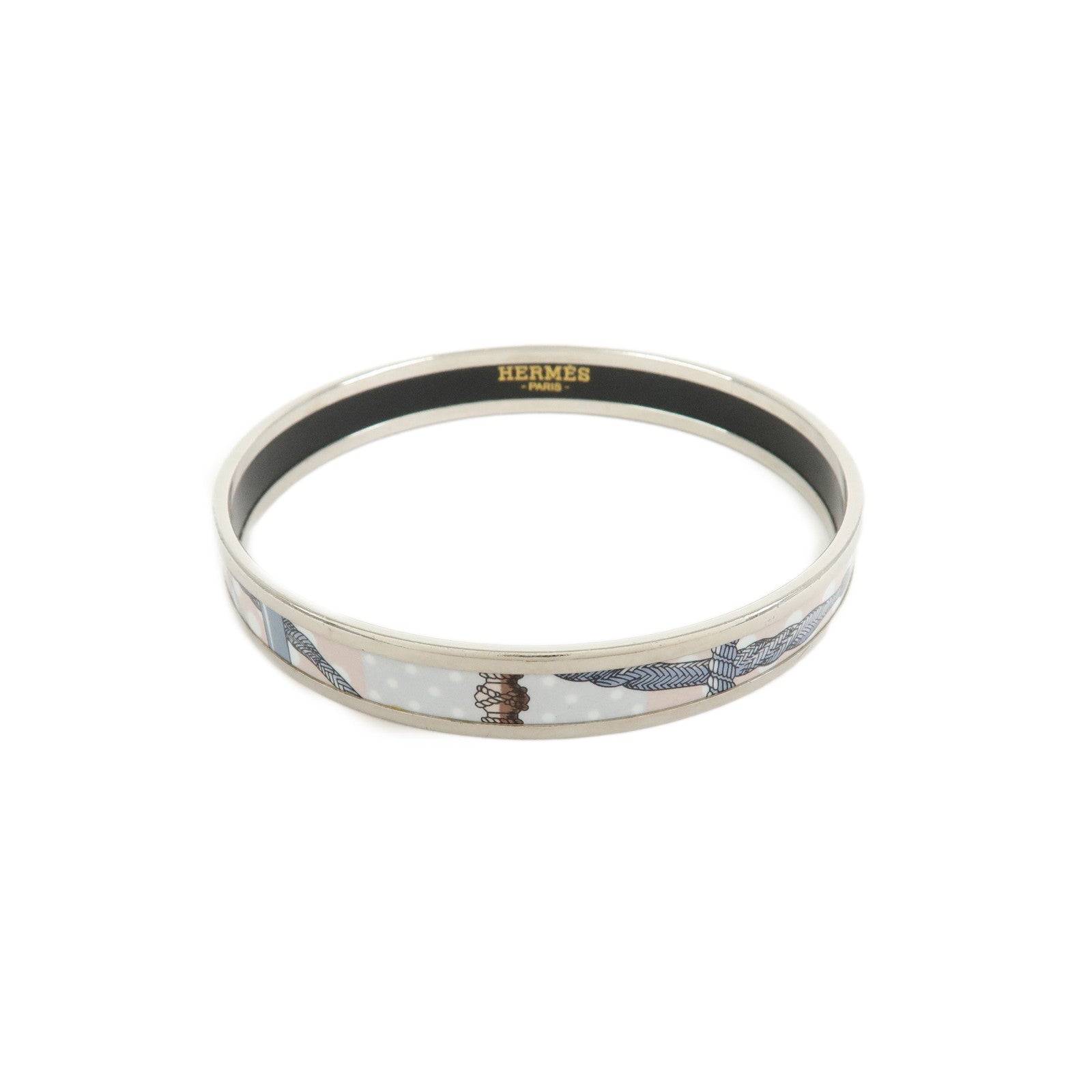 HERMES Email PM Plated Bangle Bracelet Silver Light Blue