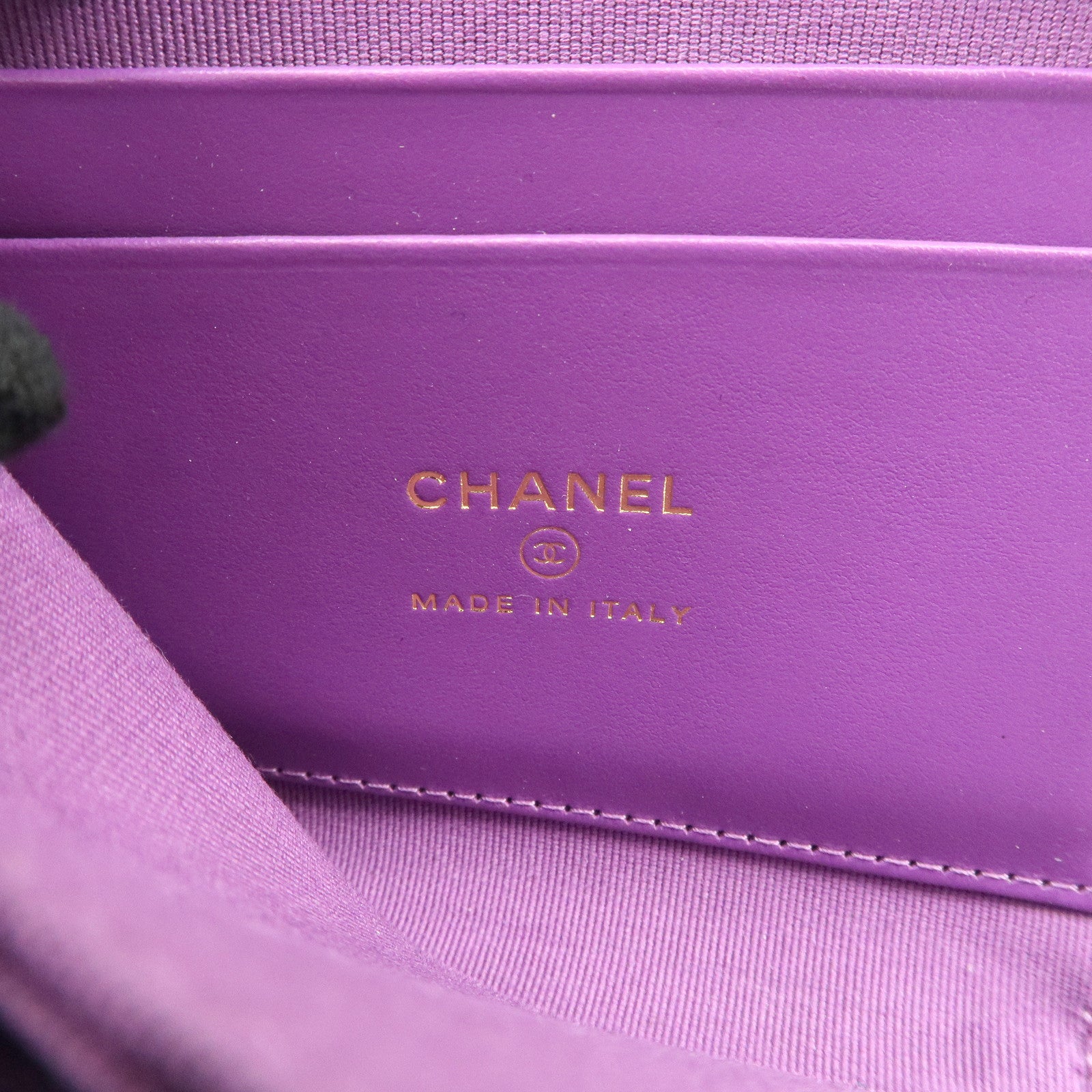 CHANEL Matelasse COCO Mark Caviar Skin Round Zippy Coin Purse Purple Used