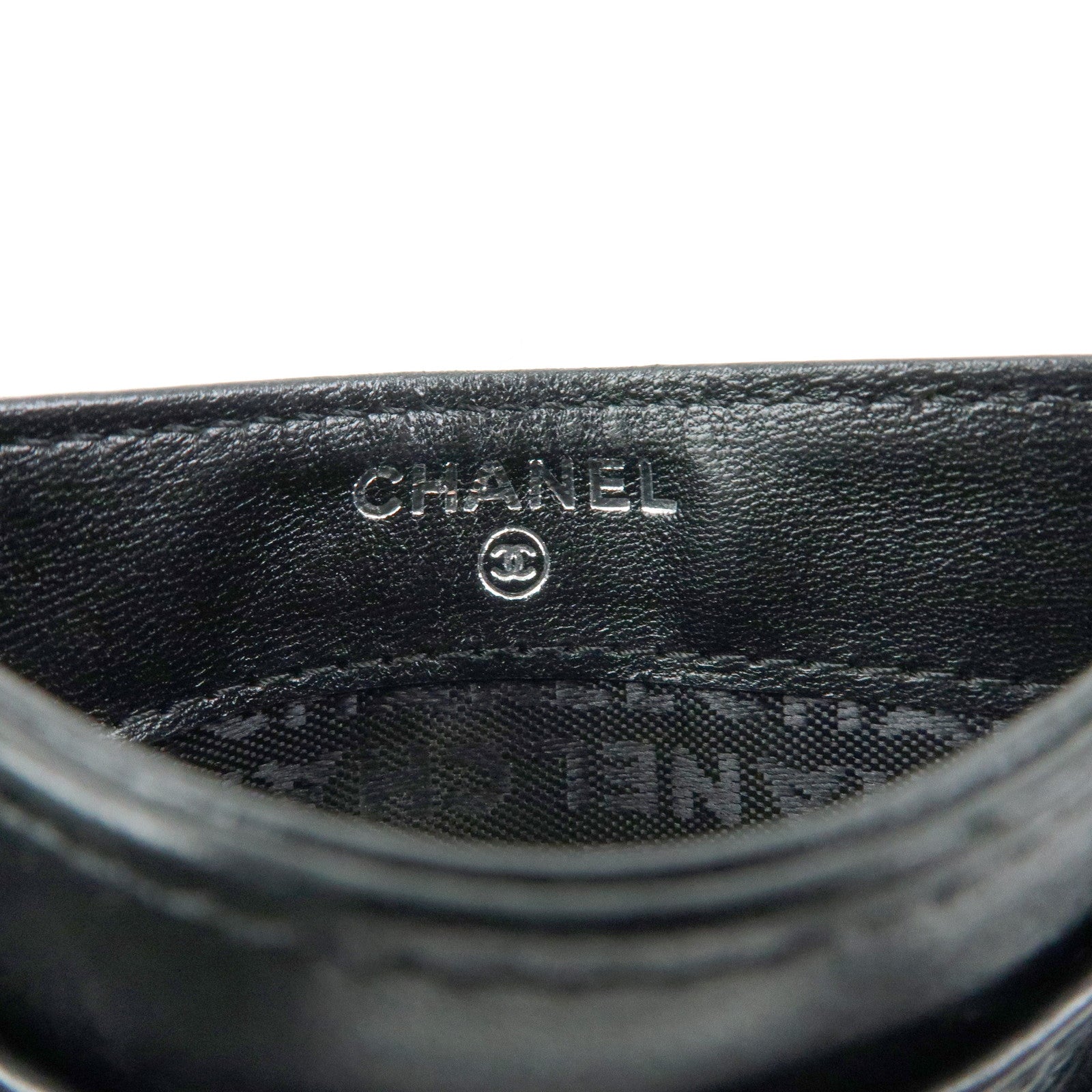 CHANEL Icon Line Lamb Skin Card Case Fragment Case Black A24211