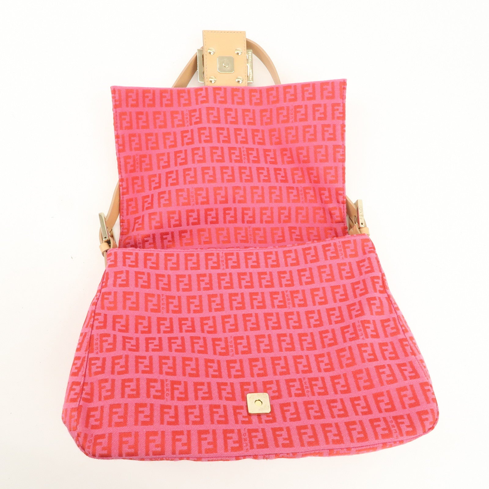 FENDI Mamma Baguette Zucchino Canvas Leather Shoulder Bag Pink
