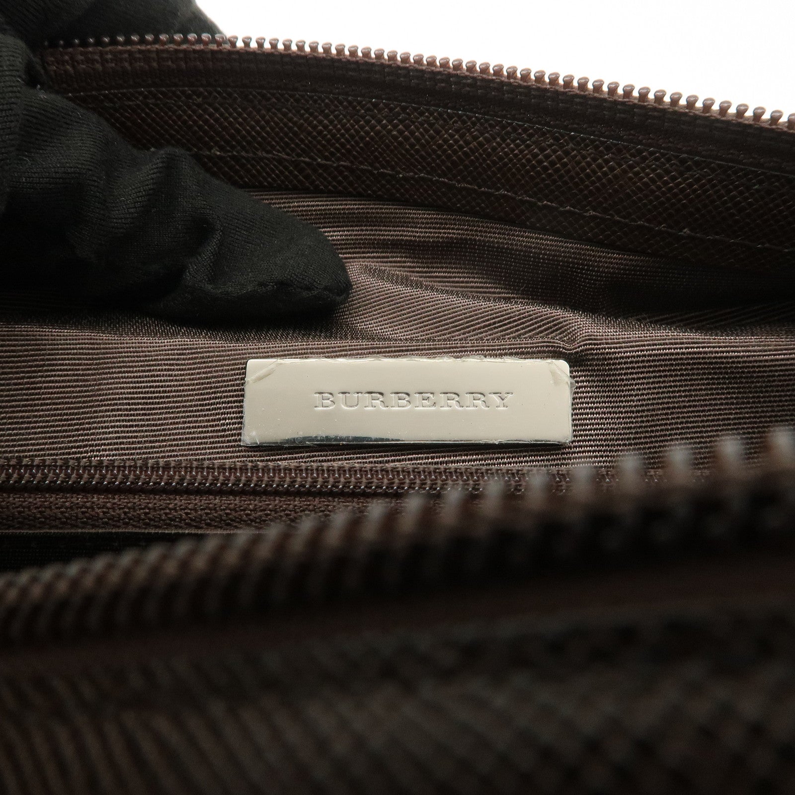 BURBERRY Leather Canvas Boston Bag Hand Bag Nova Plaid Brown Used