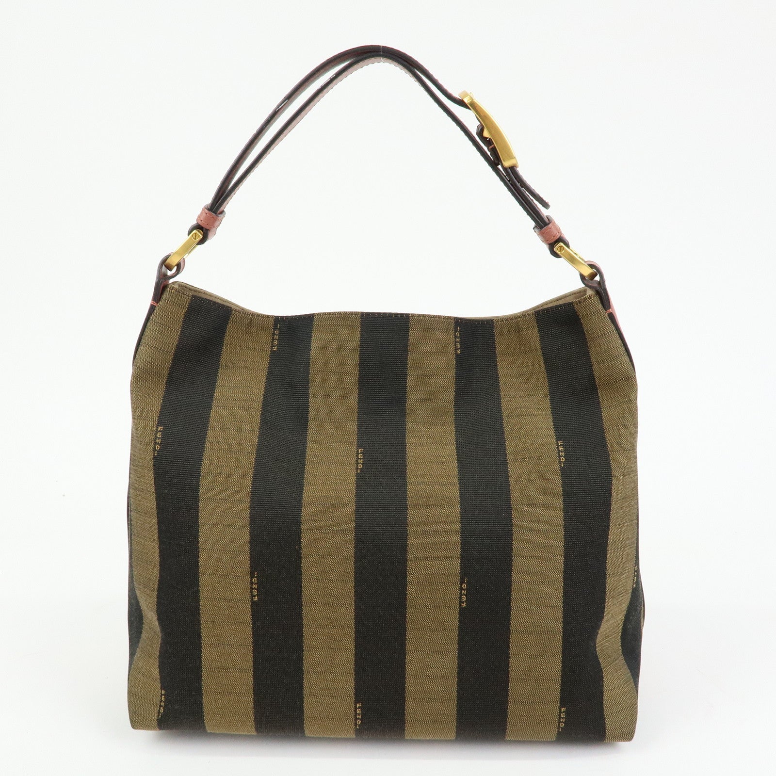 FENDI Pequin Canvas Leather Shoulder Bag Brown Pink 8BR669