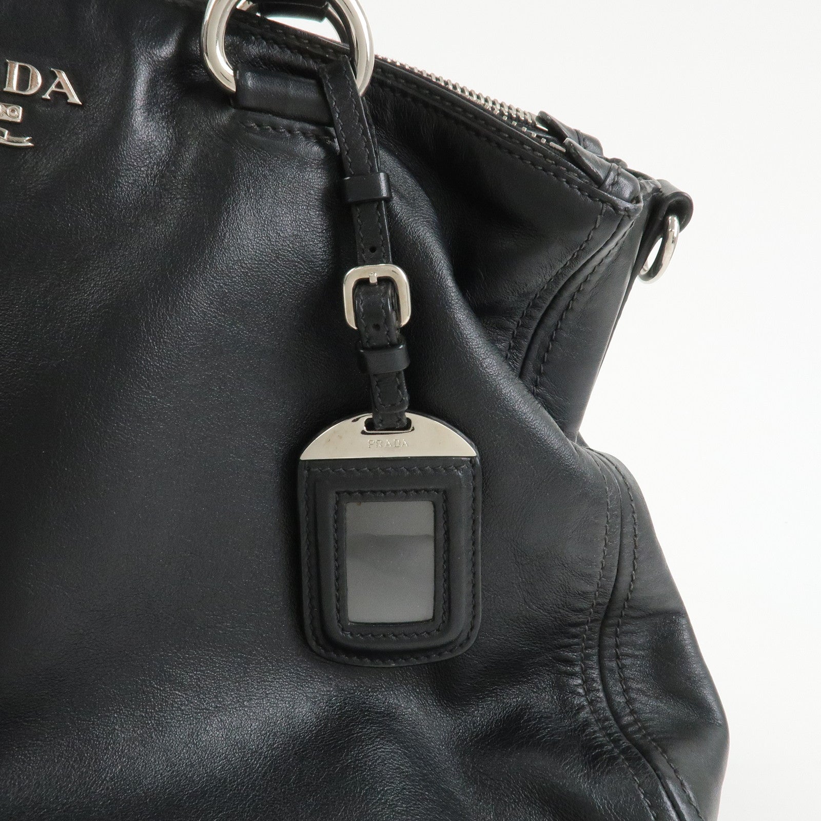 PRADA Logo Leather 2WAY Bag Hand Bag Shoulder Bag Black BN2866
