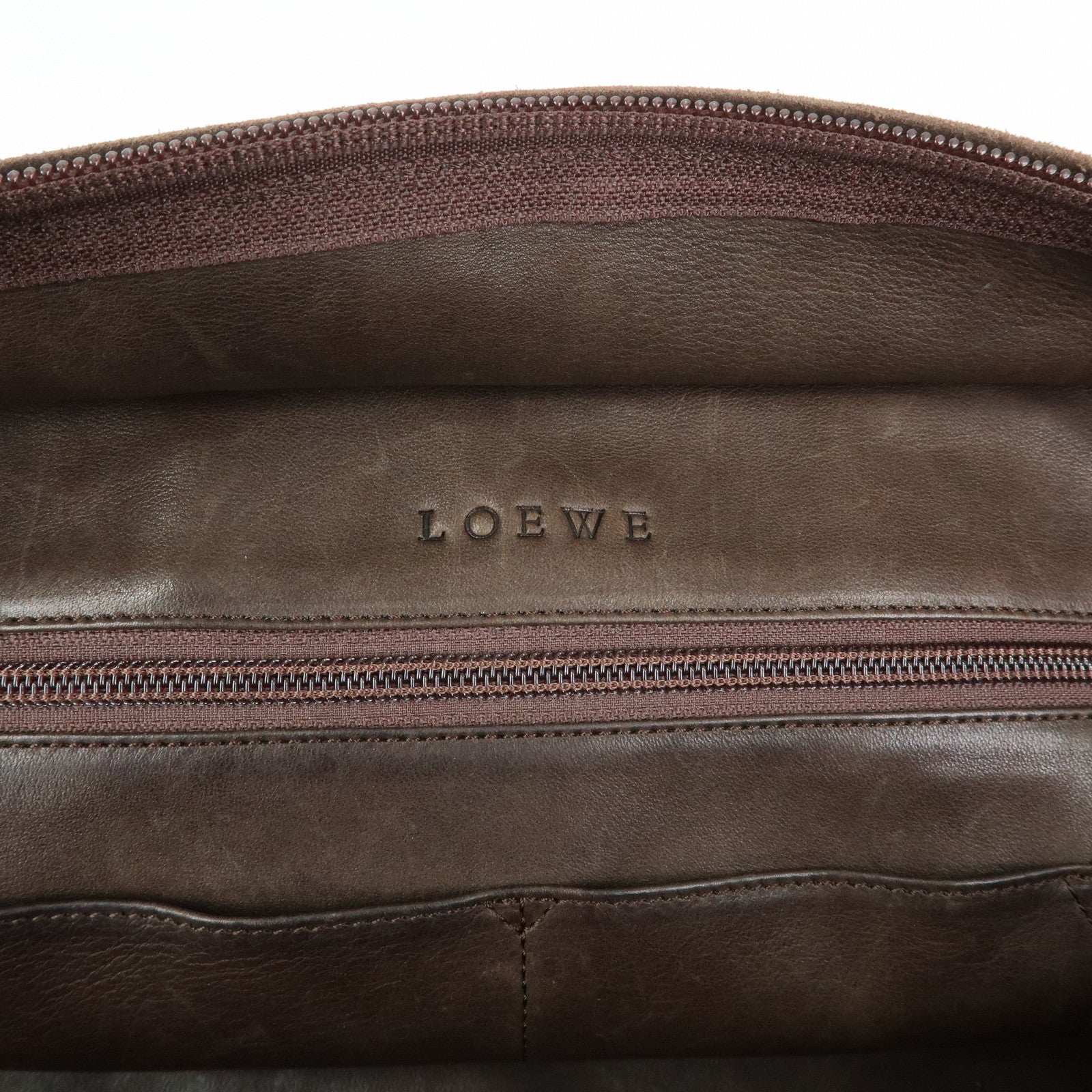 LOEWE Anagram Amazona36 Suede Leather Hand Bag Boston Bag Brown