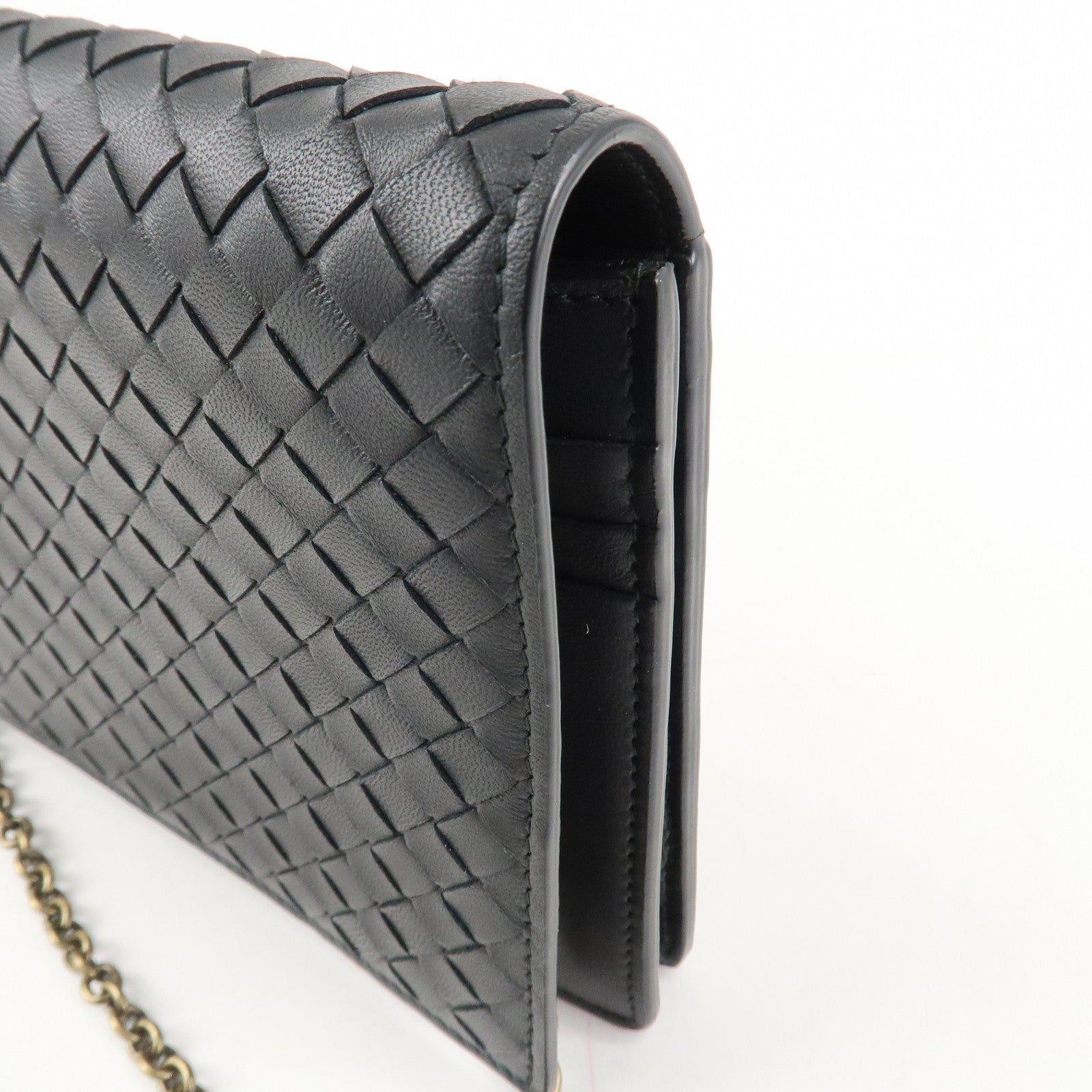 BOTTEGA VENETA  Intrecciato Leather Chain Shoulder Bag Black 508752 Used