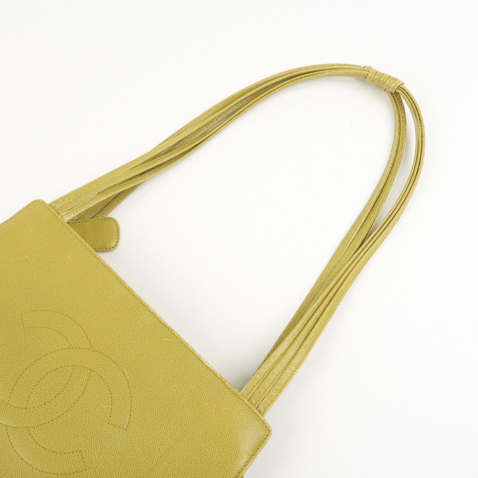 CHANEL COCO Mark Caviaskin Leather Tote Bag Hand Bag Yellow