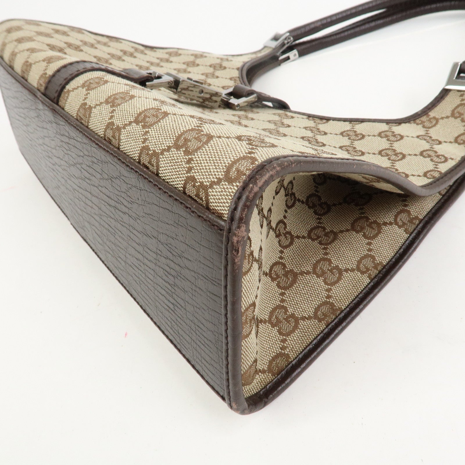 GUCCI Jackie Canvas Leather Shoulder Bag Hand Bag Beige Brown 01719