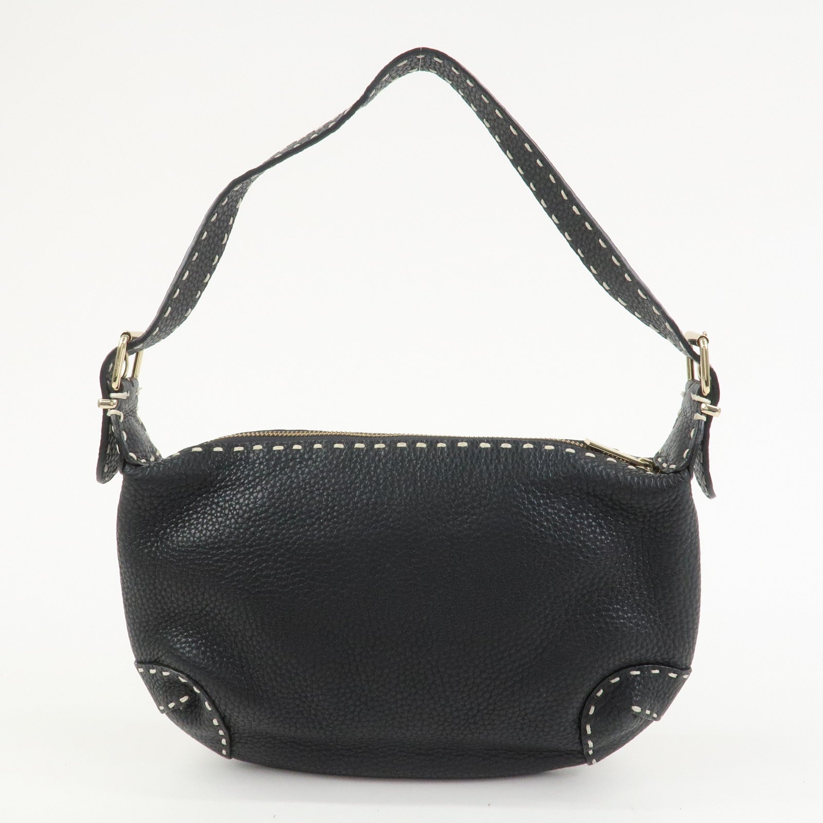 FENDI Selleria Logo Leather Shoulder Bag Hand Bag Black