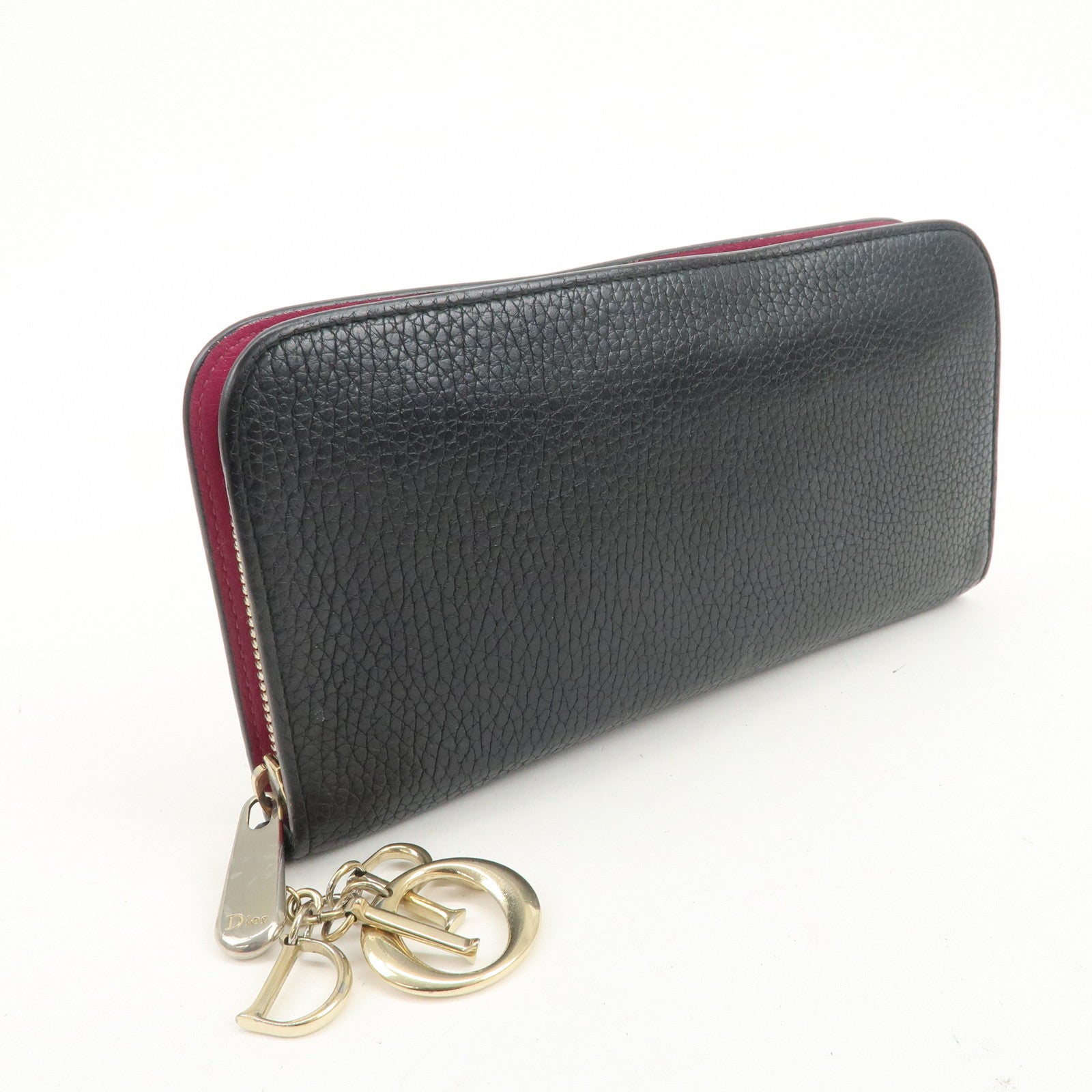 Christian Dior Diorissimo Round Zippy Long Wallet Black Pink