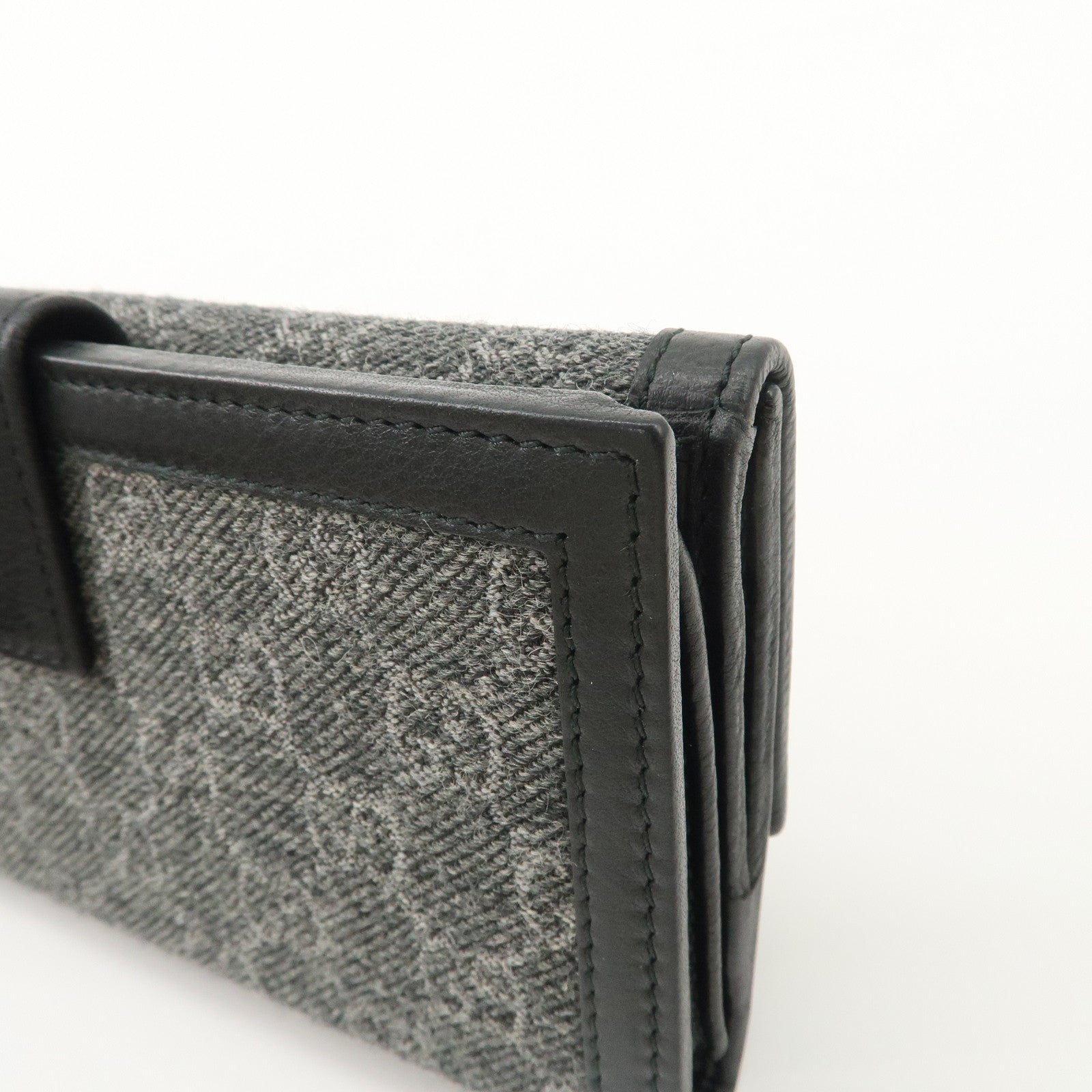 GUCCI Interlocking G Leather GG Wool Long Bi-fold Wallet 269903 Used