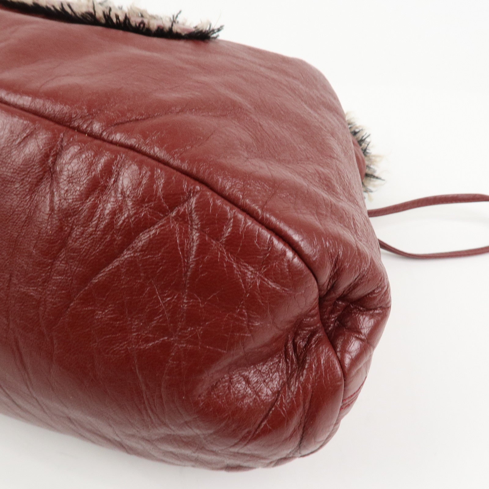 CHANEL Leather Tweed Chain Shoulder Tote Bag Bordeaux A49559