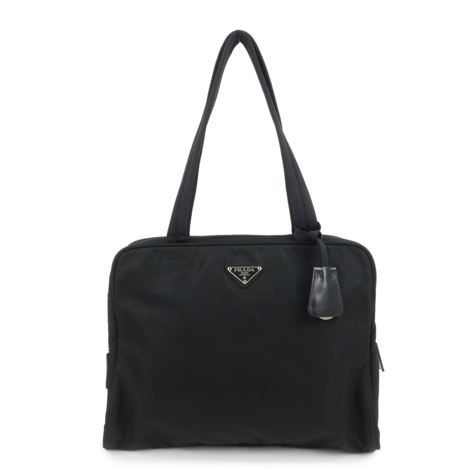 PRADA Triangle Logo Nylon Leather Shoulder Bag Hand Bag Black