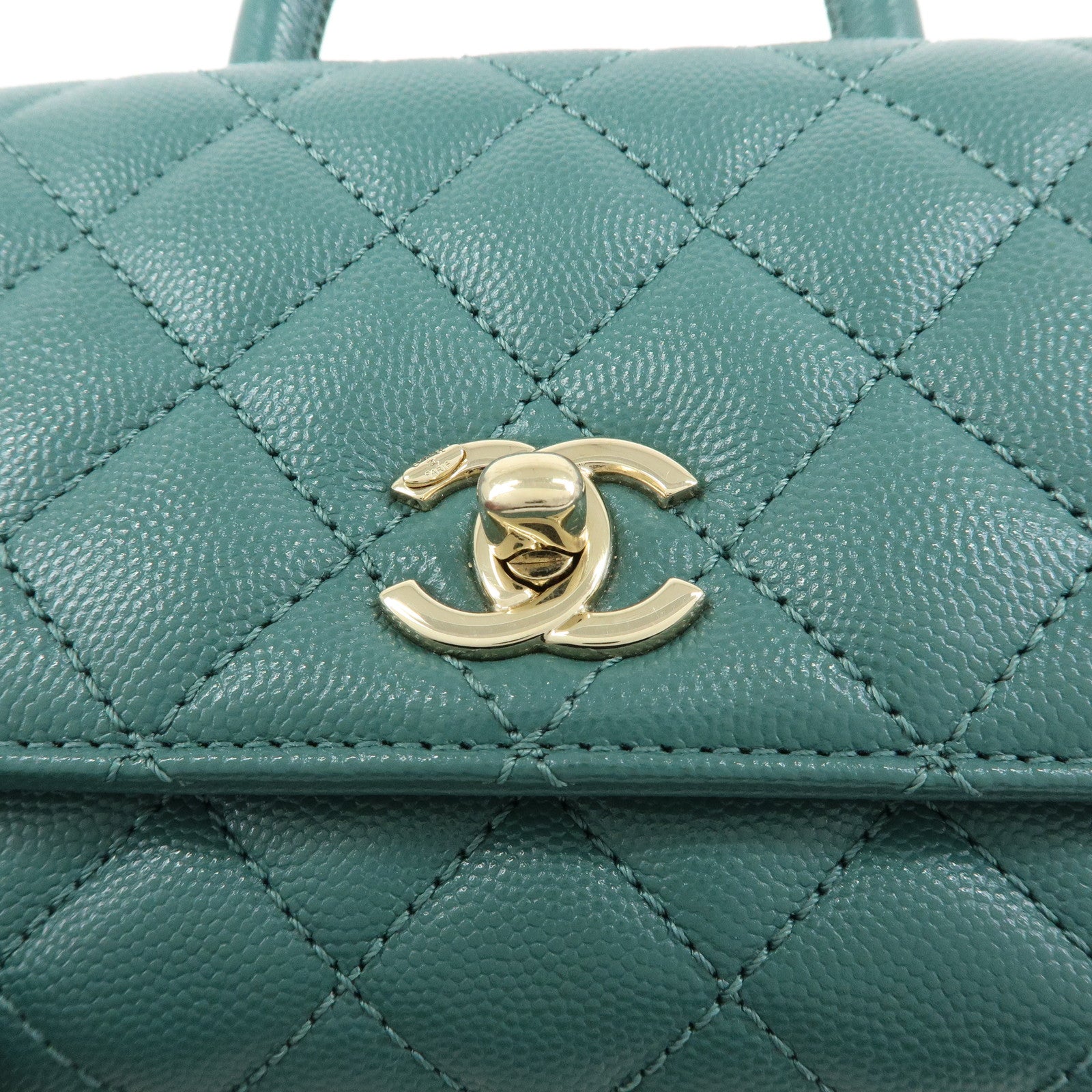 CHANEL Matelasse COCO Handle XXS Caviarskin 2Way Bag Green AS2215