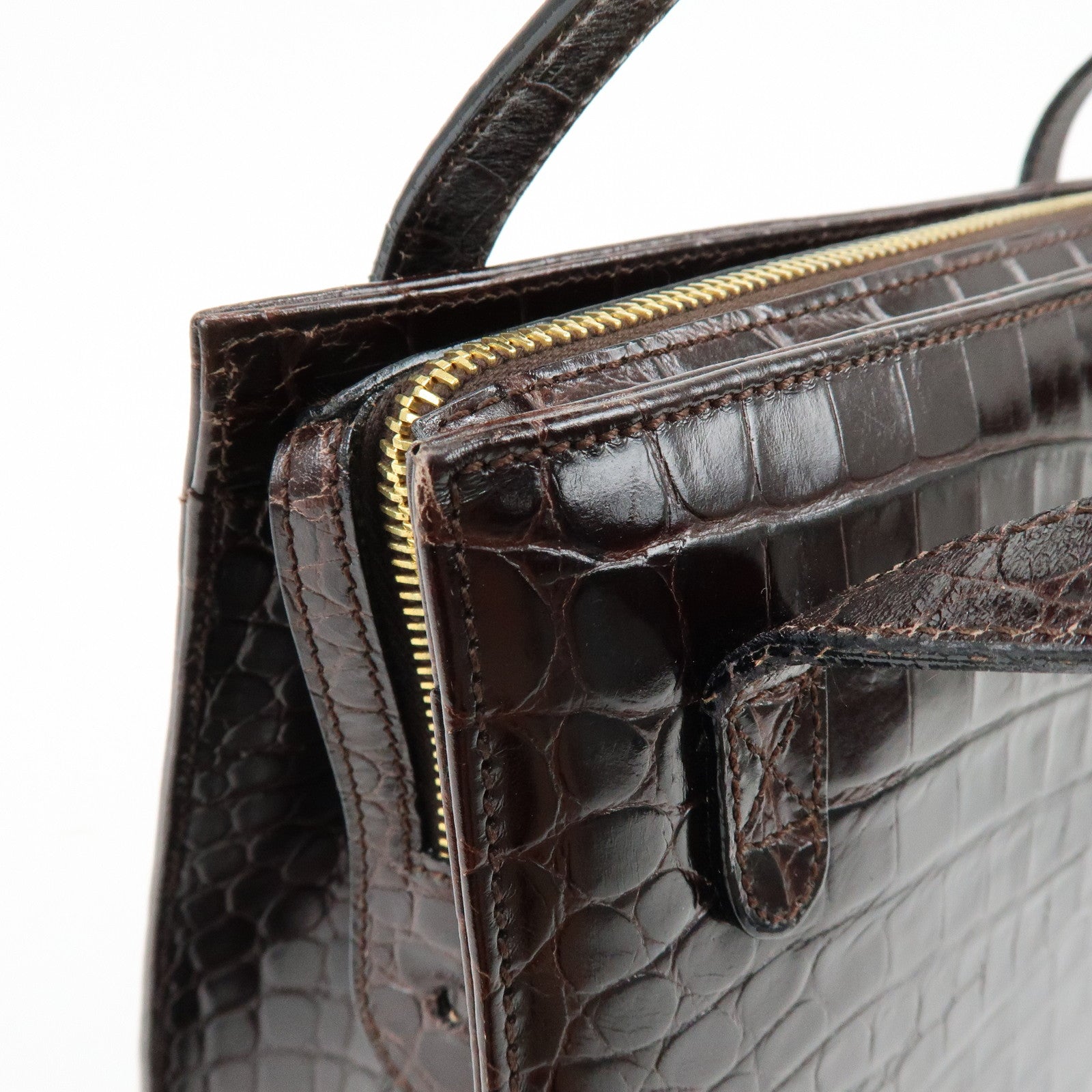 Ferragamo Gancini Embossed Leather Shoulder Bag Tote Bag Dark Brown