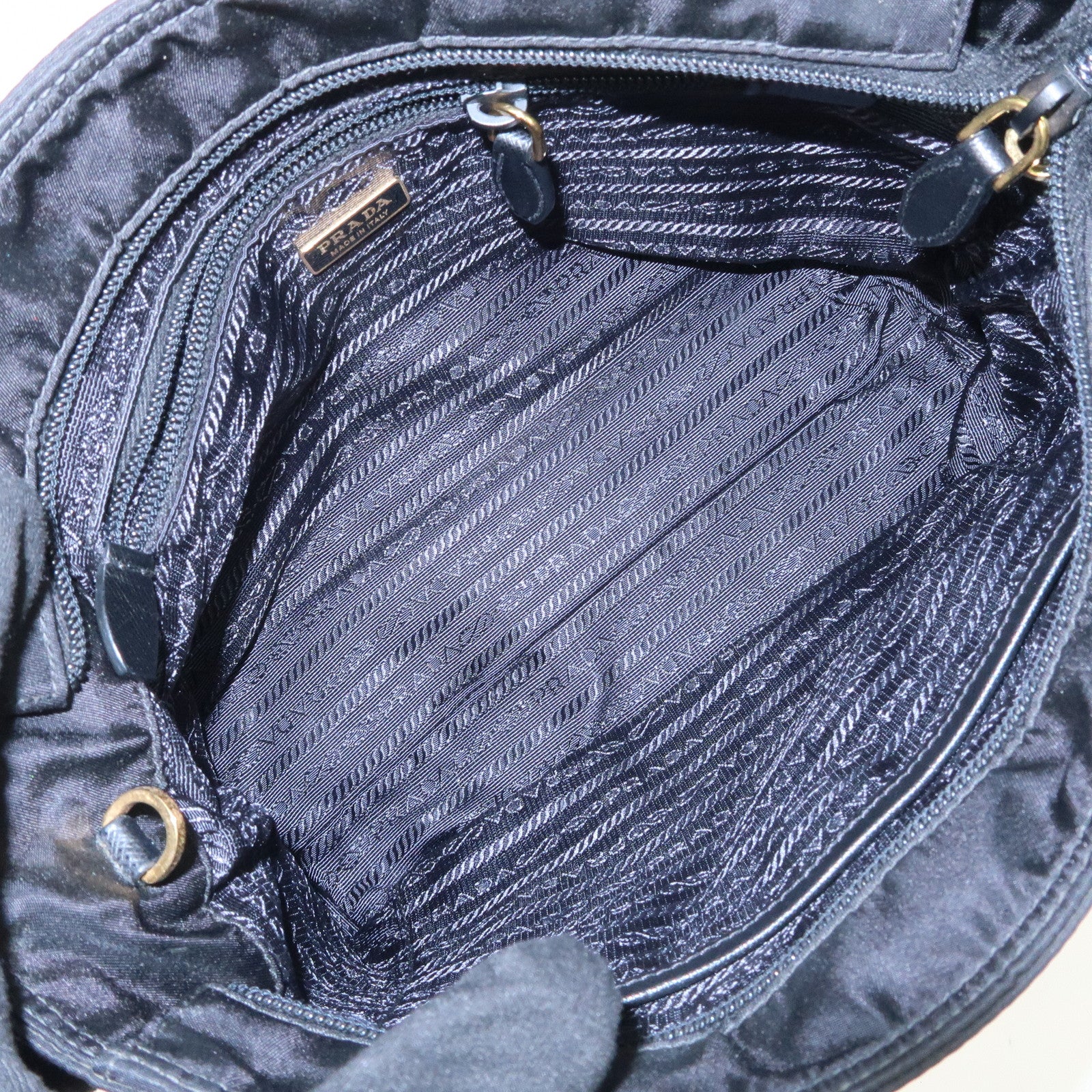 PRADA Nylon Leather Hand Bag Black Gold Hardware 1BA084