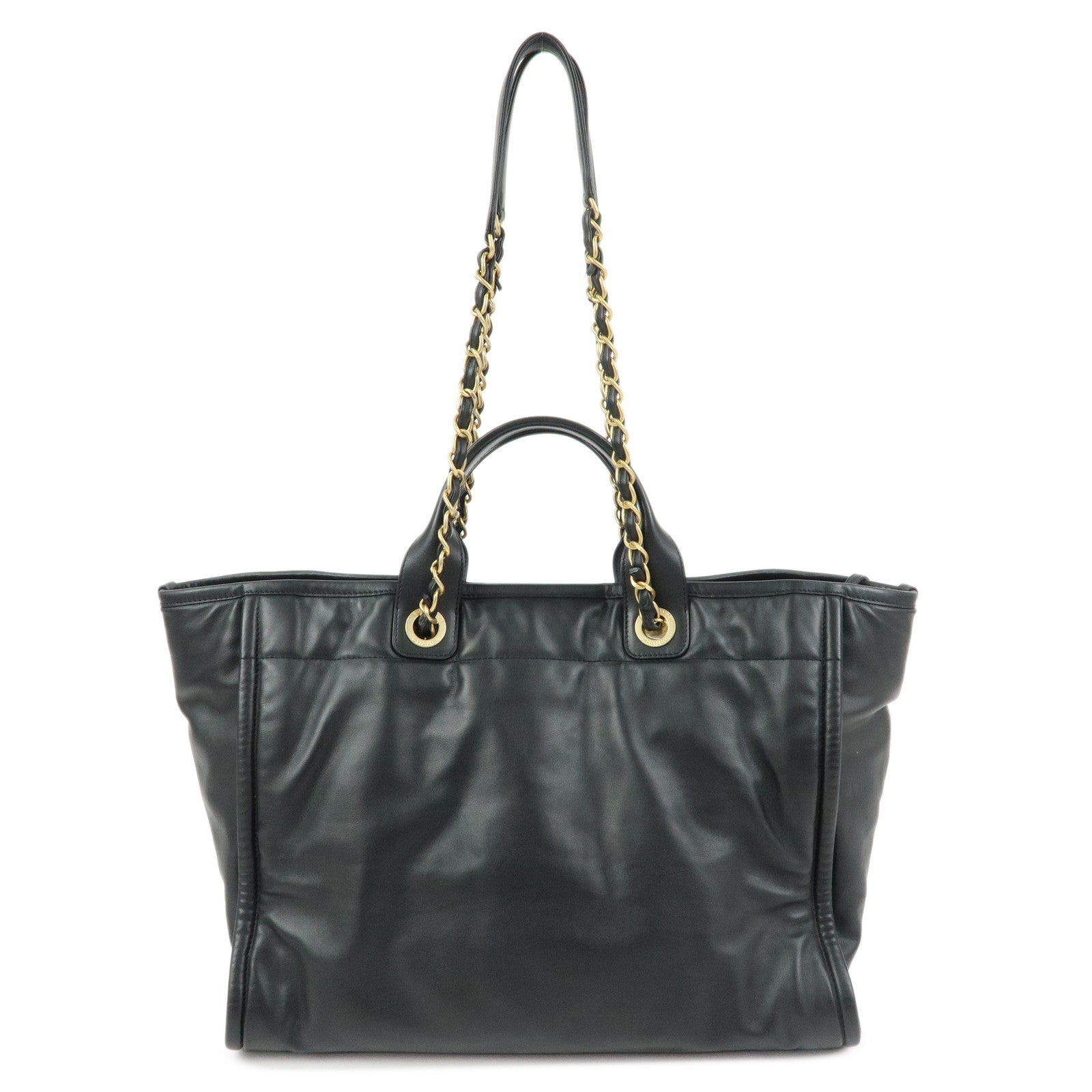 CHANEL Deauville GM Lamb Skin 2Way Shoulder Tote Bag  Black A66941