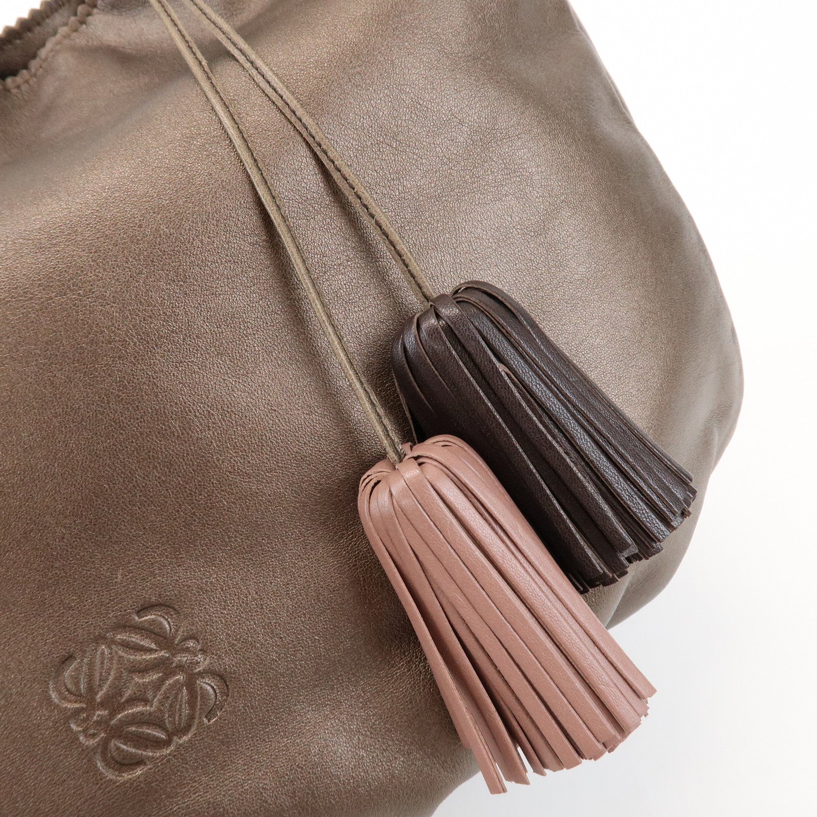 LOEWE Anagram Viento Leather Shoulder Bag Hand Bag Metallic Brown