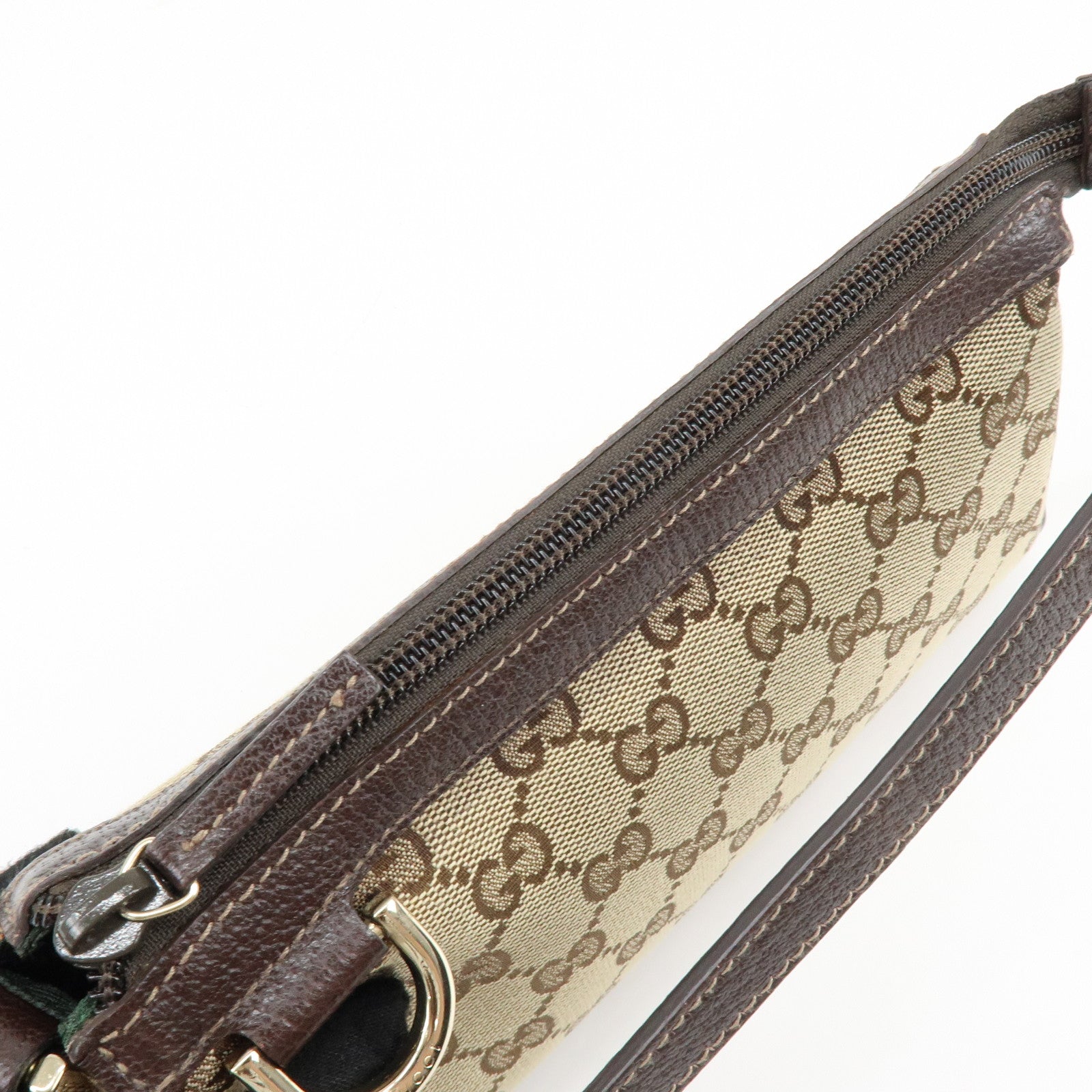 GUCCI Abbey GG Canvas Leather Pouch Hand Bag Beige Brown 145750