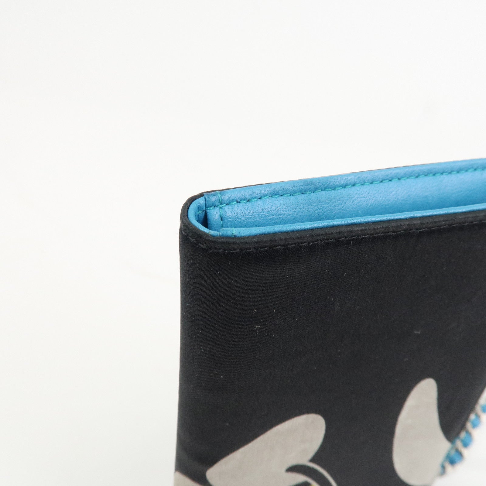 CHANEL Canvas Leather Chain Passport Case Black Multicolor