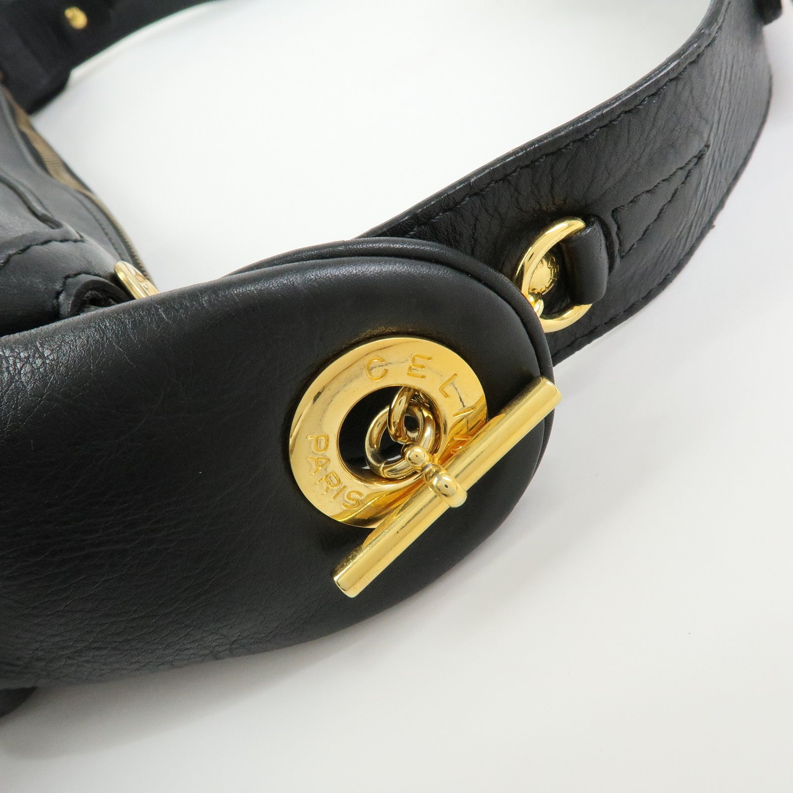 CELINE Leather Toggle Belt Shoulder Bag Crossbody Bag Black