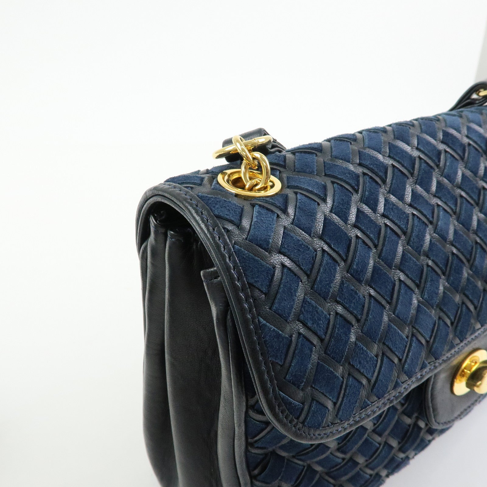 BALLY Suede Leather Shoulder Bag Crossbody Bag Dark Navy