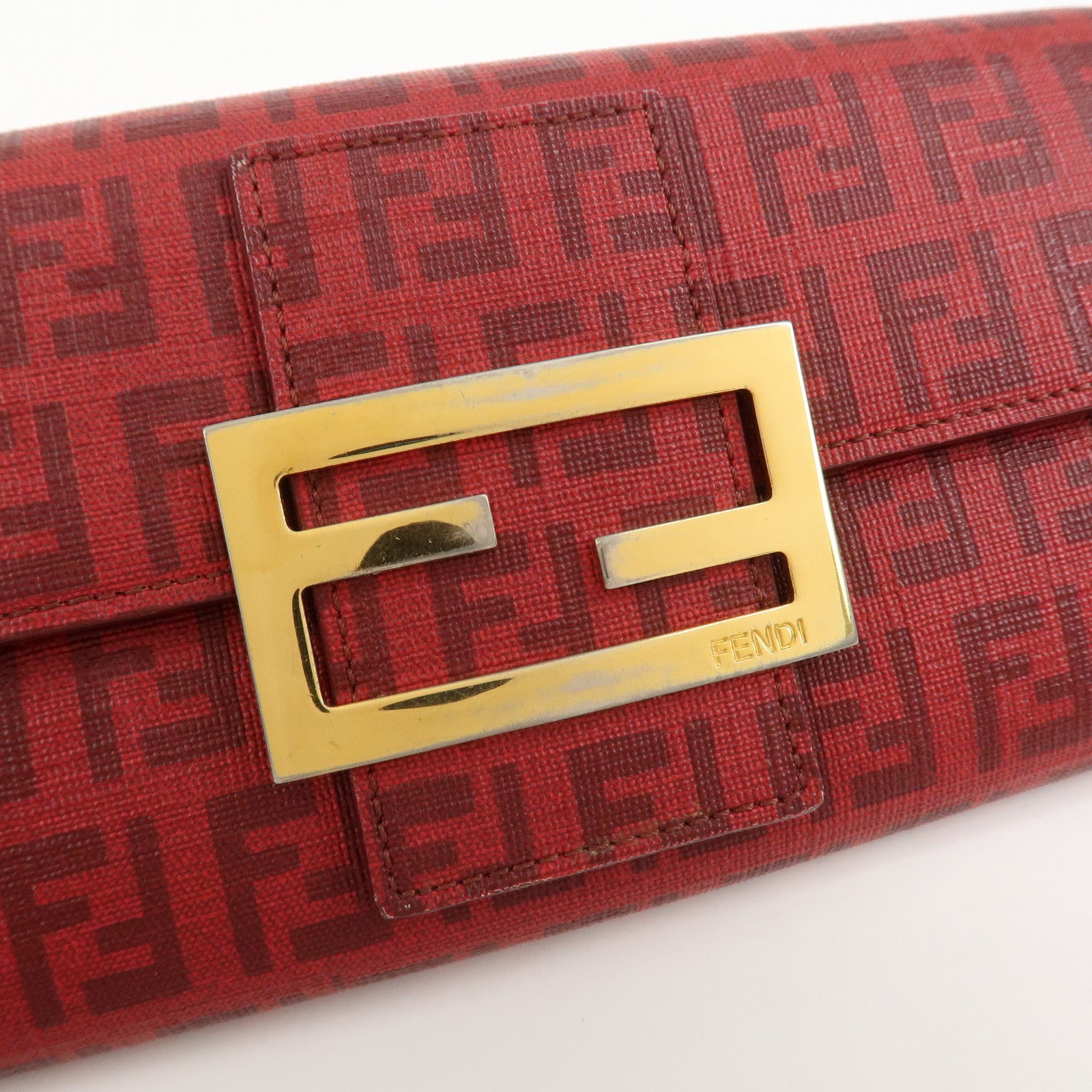 FENDI Zucchino Logo PVC Coating Canvas Bi-Fold Wallet Red