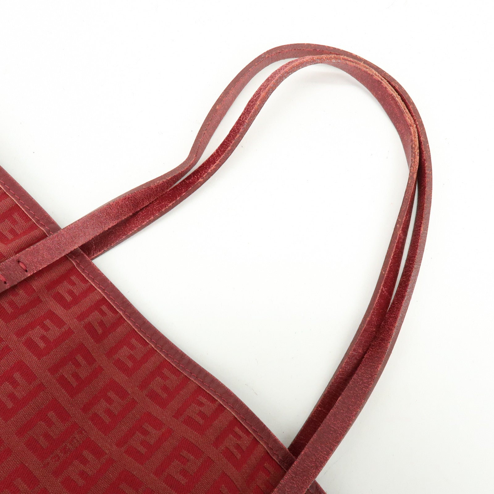 FENDI Zucchino Canvas Leather Tote Bag Shoulder Bag Red 8BH005