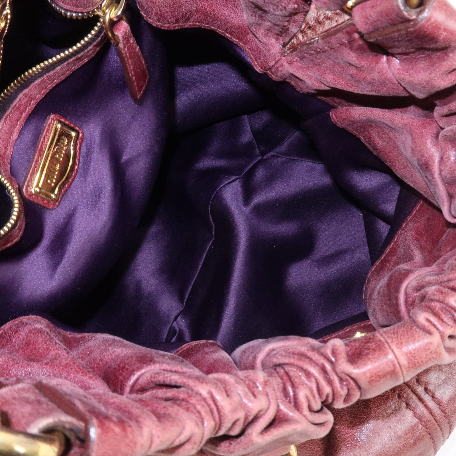 MIU MIU Logo Leather 2Way Bag Hand Bag Shoulder Bag Bordeaux