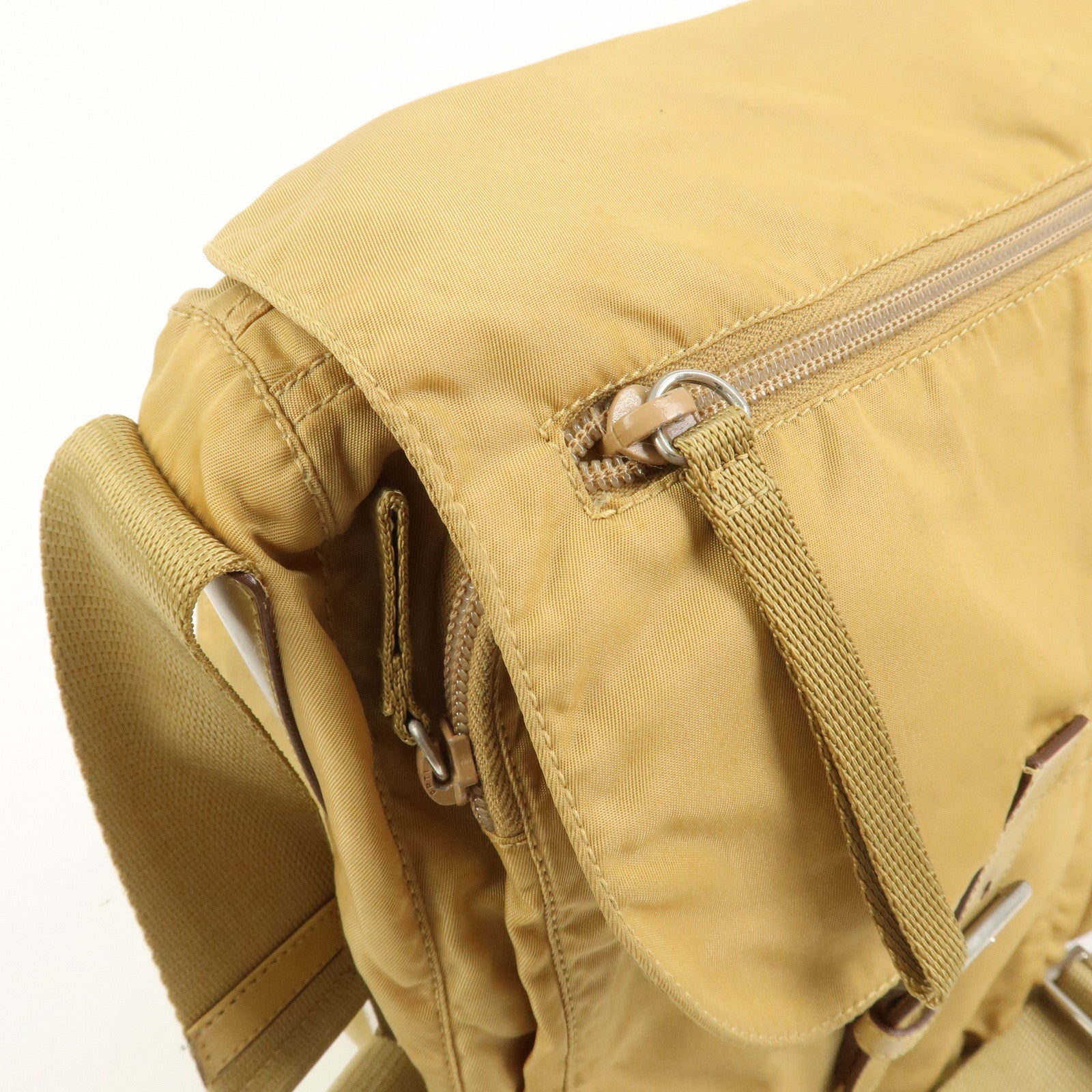 PRADA Triangle Logo Nylon Leather Shoulder Bag Crossbody Bag Beige