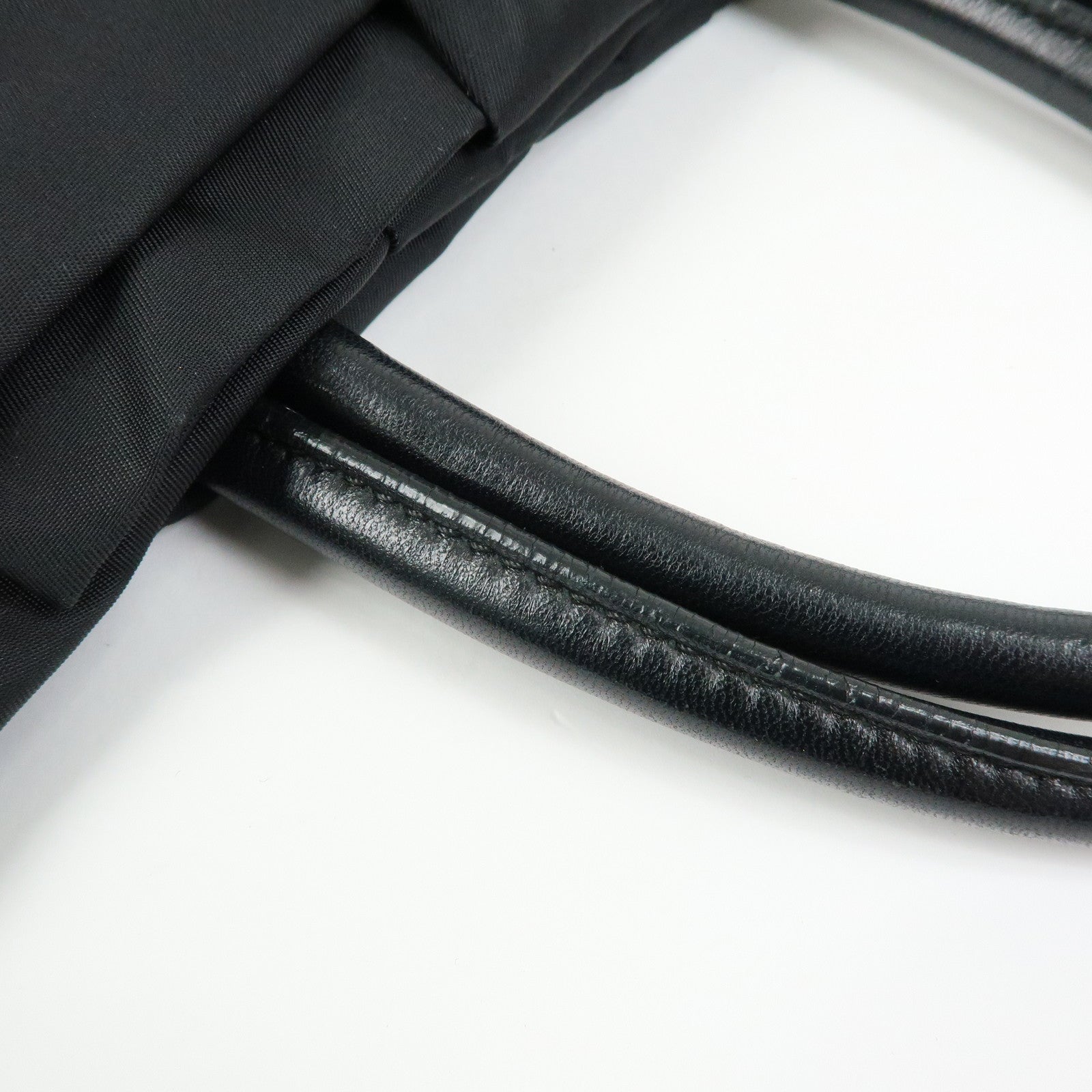 PRADA Ribbon Nylon Leather Hand Bag Tote Bag Black BN1601