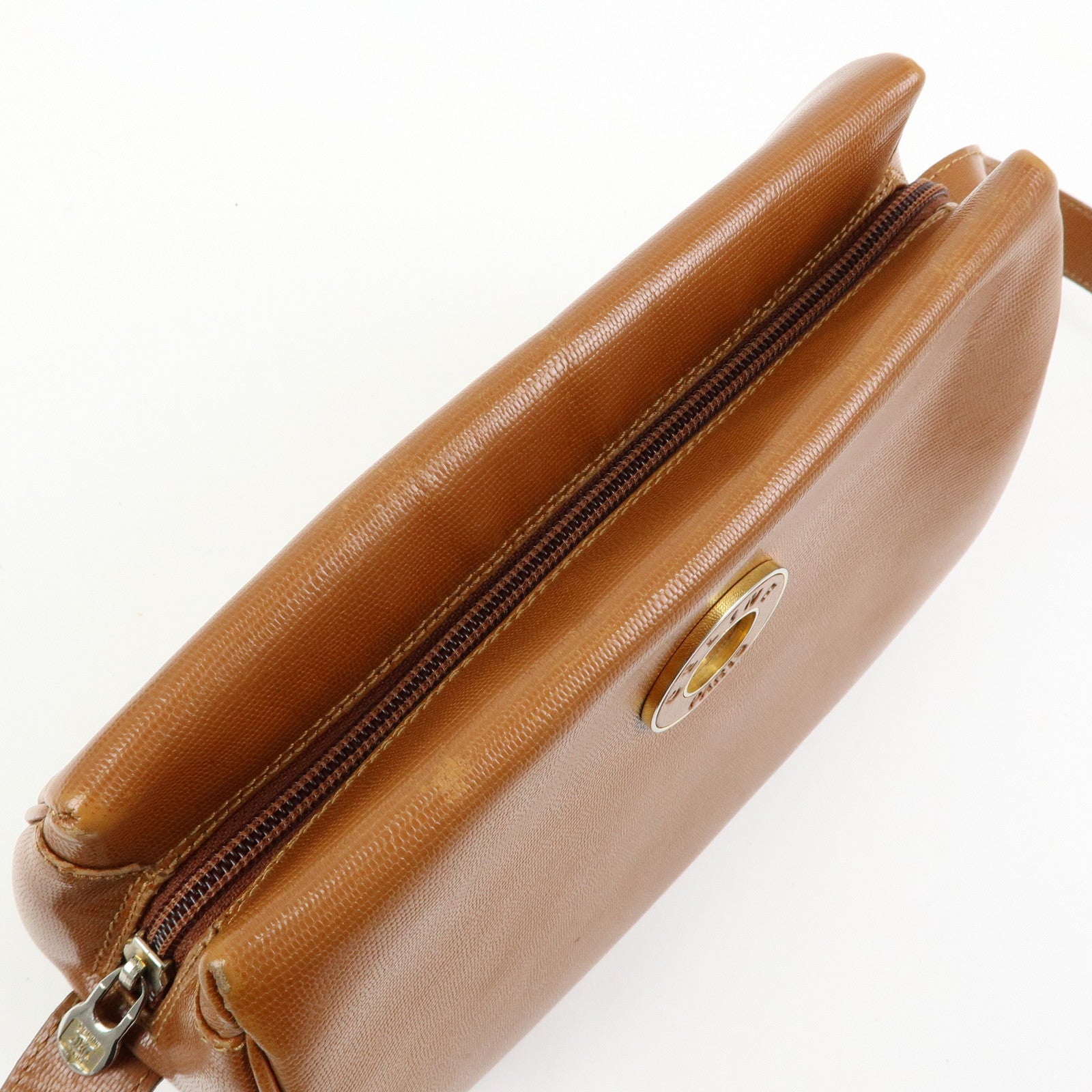 CELINE Ring Logo Leather Shoulder Bag Crossbody Bag Camel