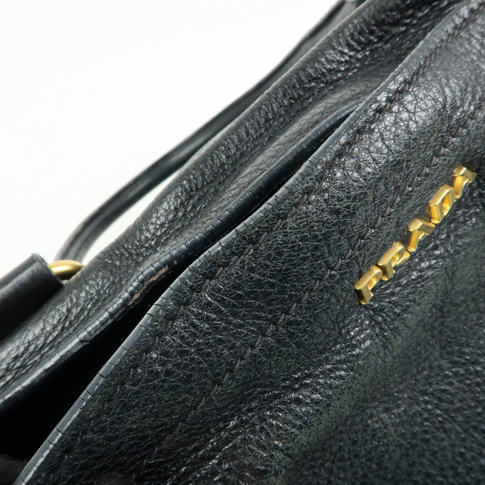 PRADA Logo Leather 2Way Bag Hand Bag Shoulder Bag Black BR4083