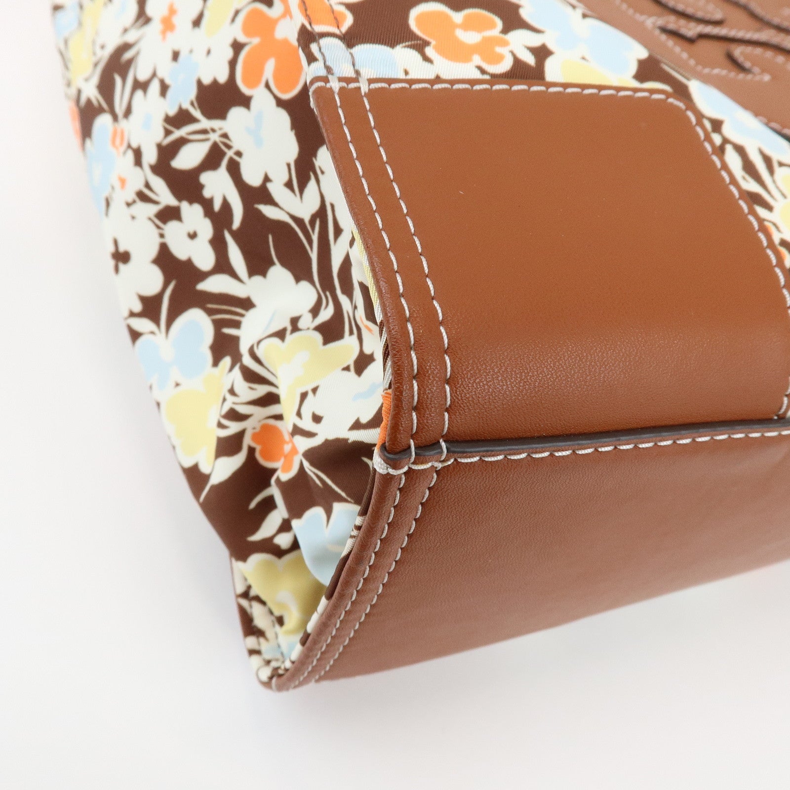 TORY BURCH Logo Nylon Tote Bag Shoulder Bag Brown Multicolor