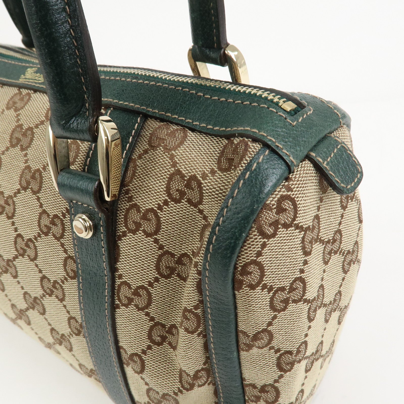 GUCCI Abbey GG Canvas Leather Mini Boston Bag Beige Green 130942