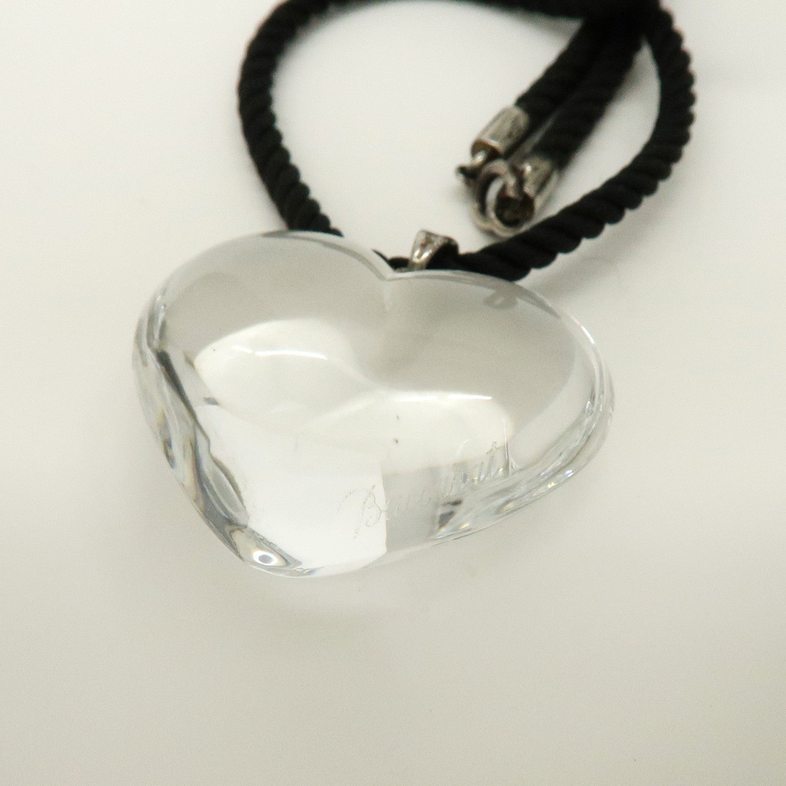 Baccarat Crystal Silver Heart Motif Necklace SV925 Clear Black