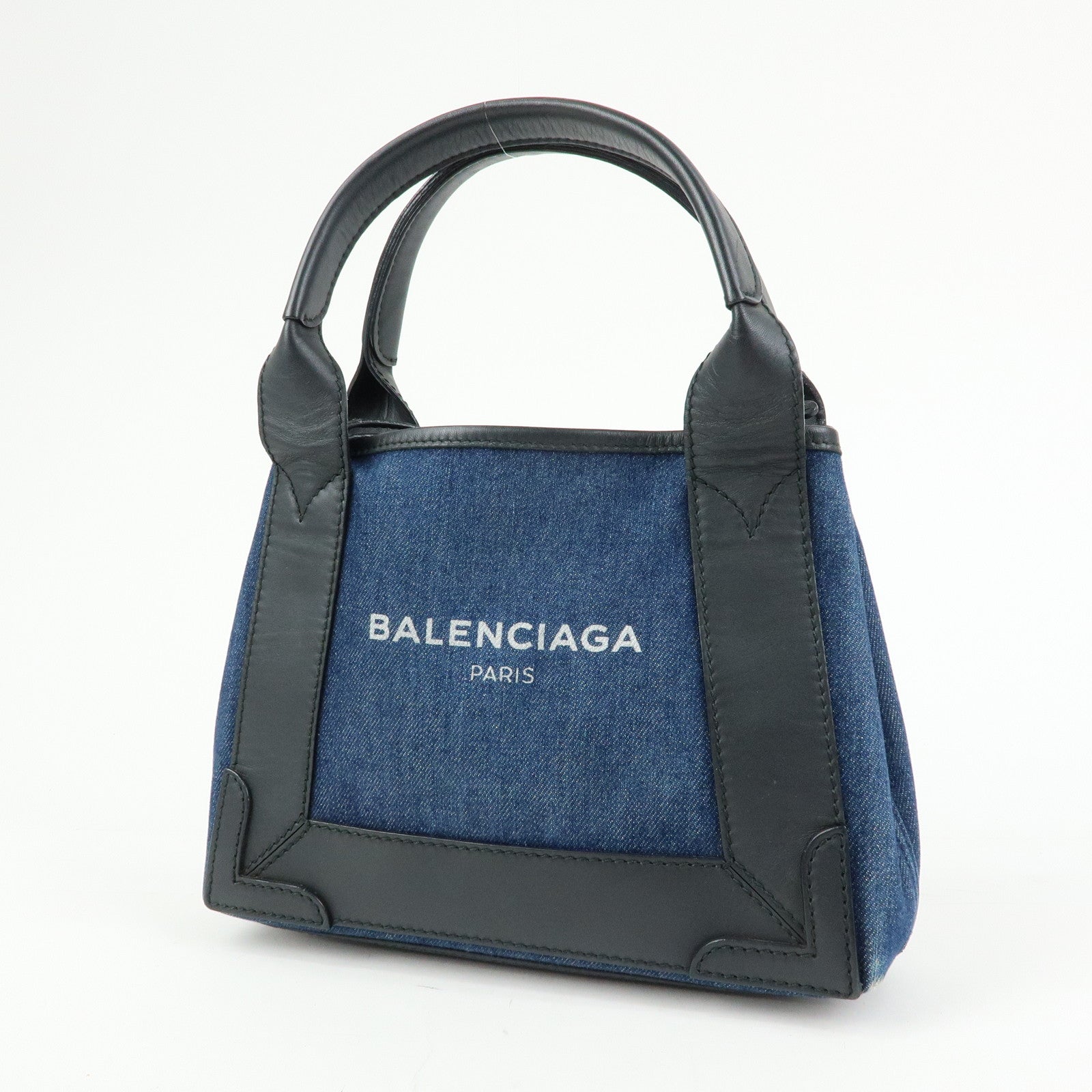 BALENCIAGA Baby Cabas Denim 2Way Bag Hand Shoulder Bag Blue Black