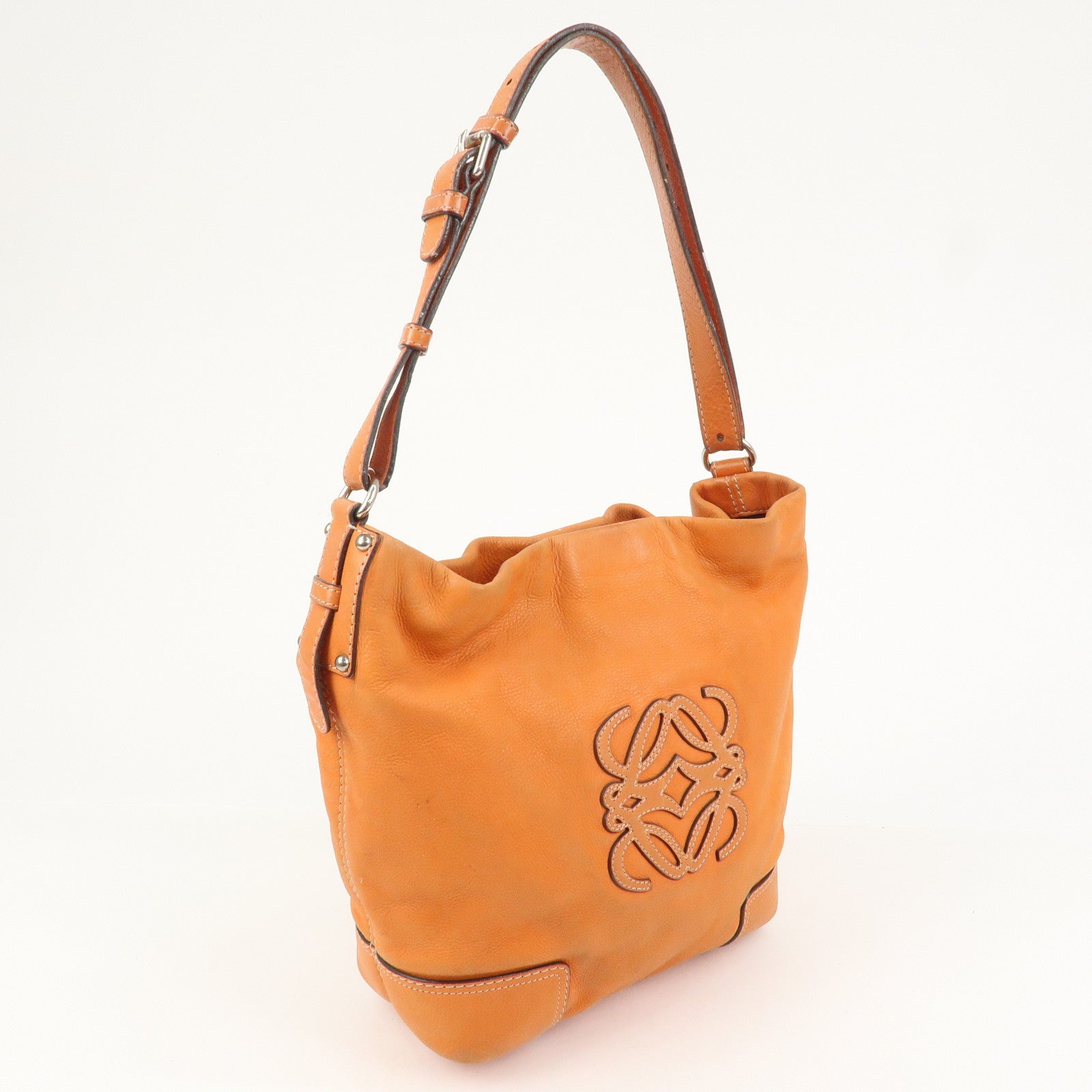 LOEWE Anagram Logo Leather Shoulder Bag Hand Bag Orange