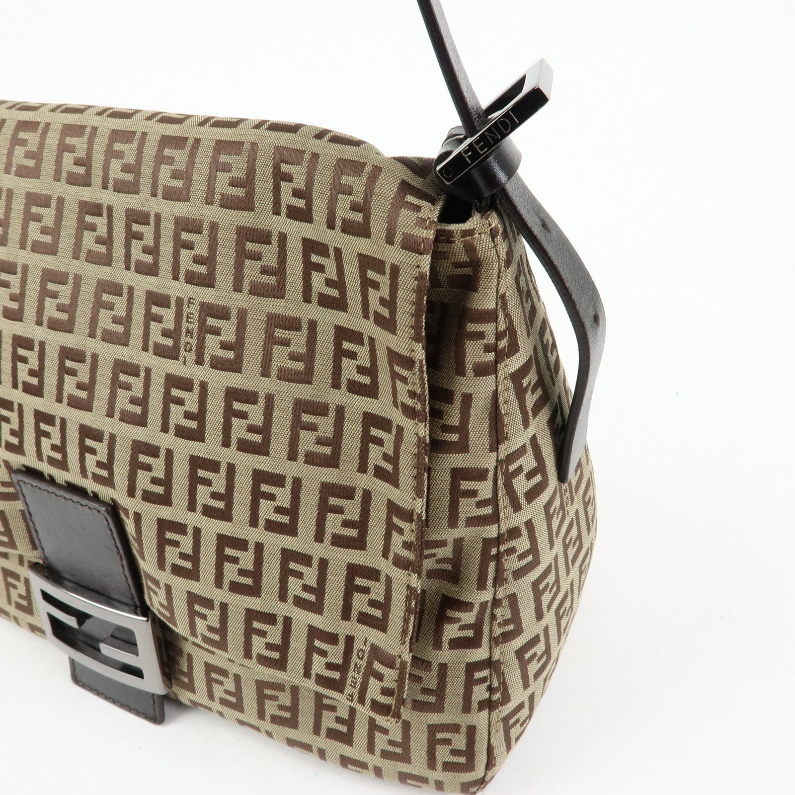 FENDI Zucchino Mamma Baguette Nylon Leather Shoulder Bag 8BR001