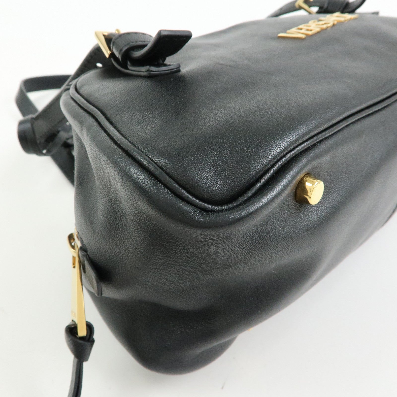 VERSACE Medusa Nappa Leather Bowling Bag Shoulder Bag Black